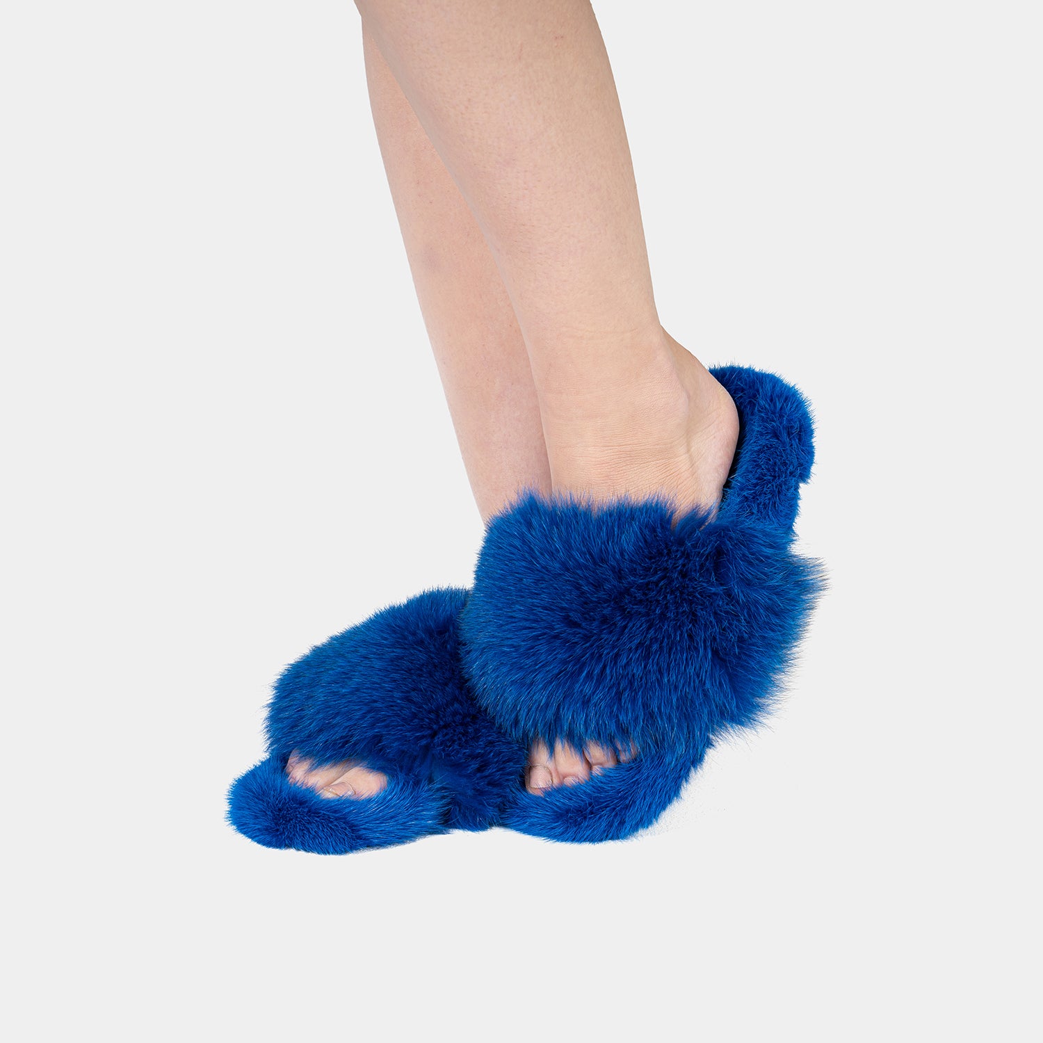 ASPEN - Slipper con Pelo di Visone & Volpe Blu