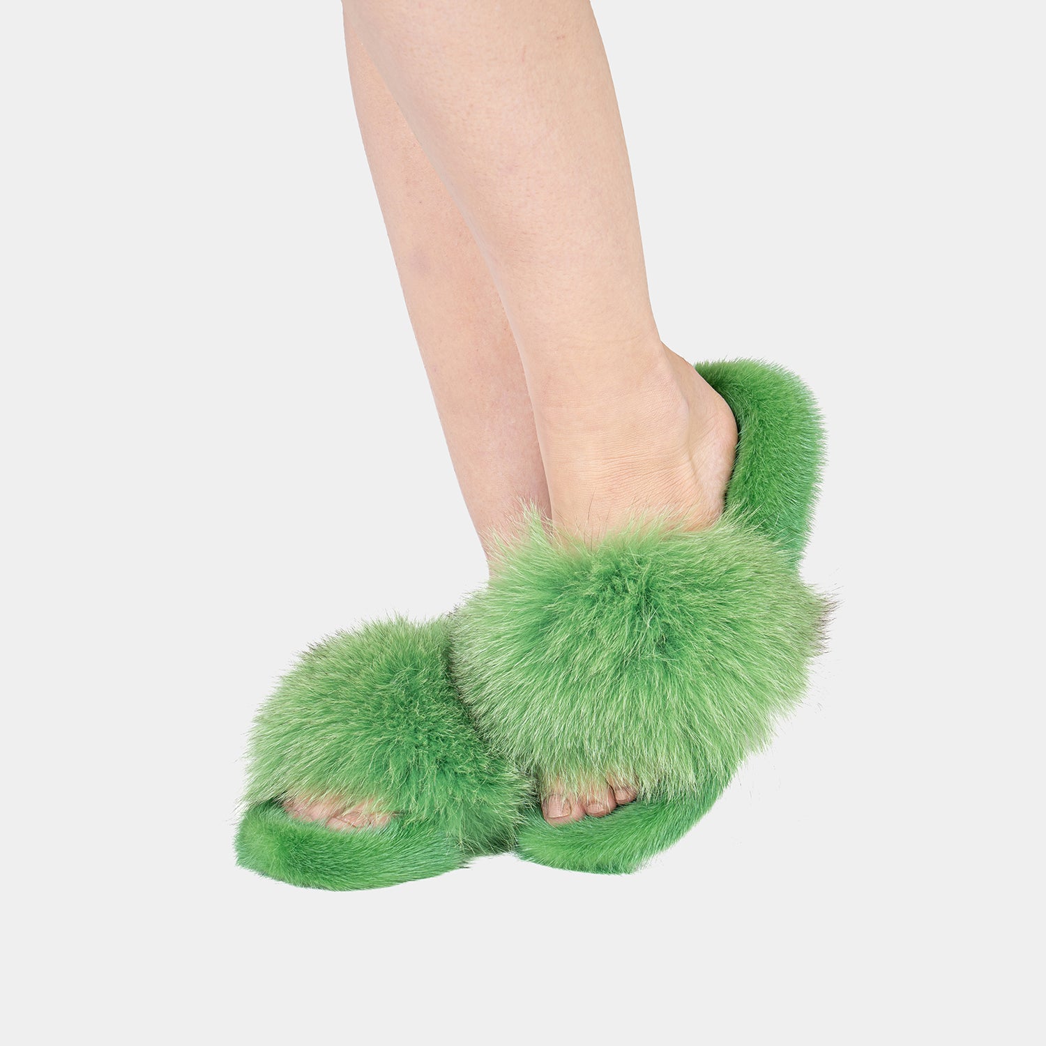 ASPEN - Slippers with Mink Fur and Green Fox