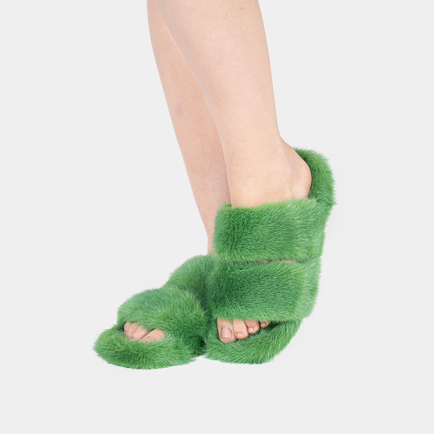 CORTINA - Slipper doppia fascia con Pelo di Visone Verde