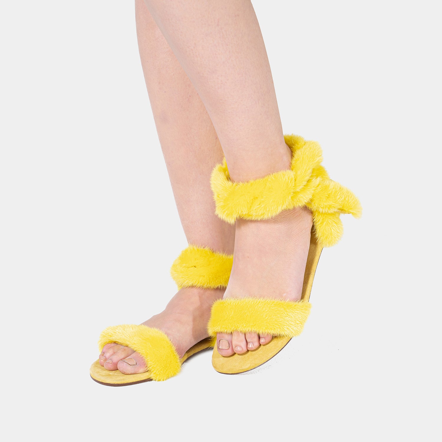 ST. TROPEZ - Sandal with Yellow Mink Fur