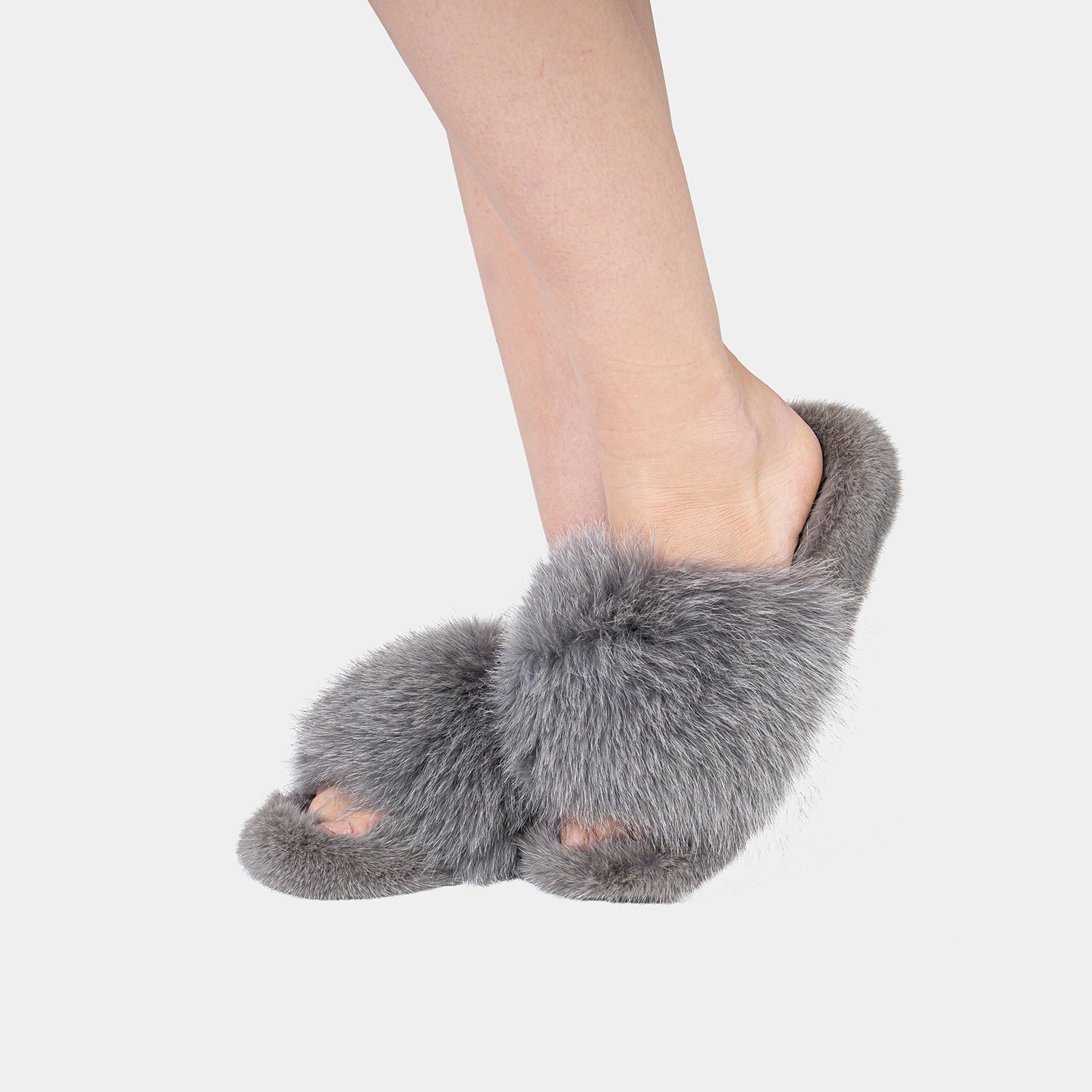 ASPEN - Slipper con Pelo di Visone & Volpe Grigio