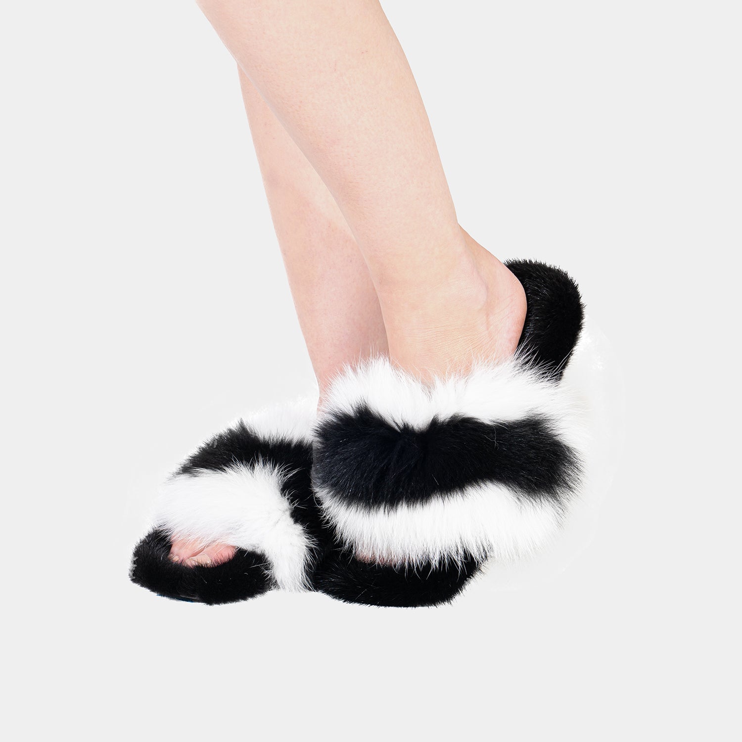 ASPEN - Slipper with Mink Fur and Black and White Fox