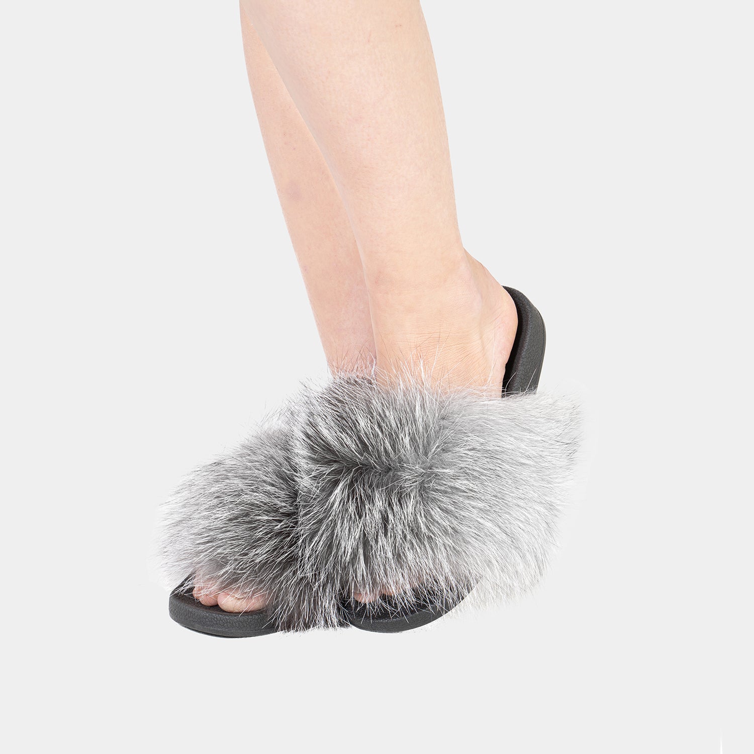 St. Moritz - Slipper Con Pelo Di Volpe Grigio Argentata