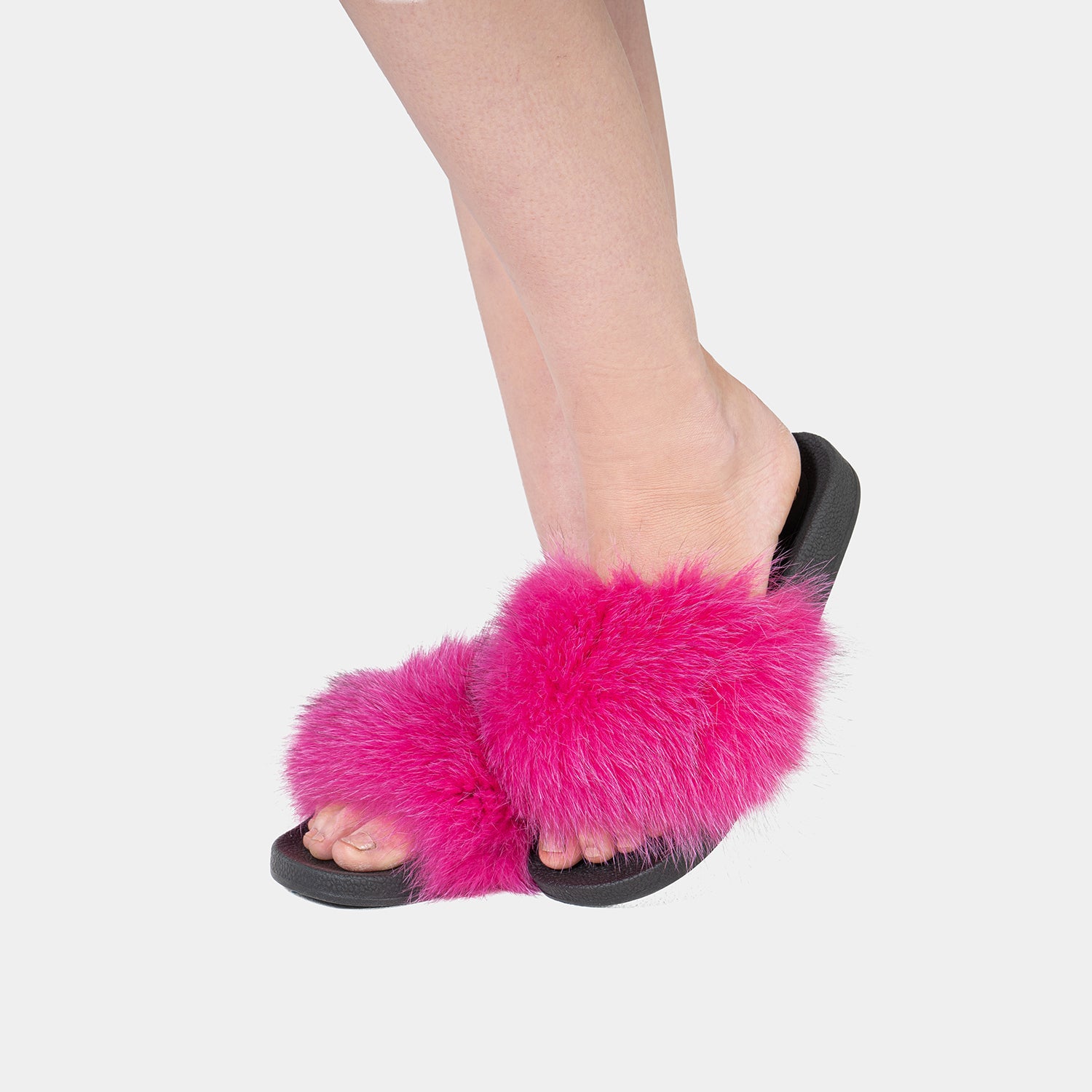 St. Moritz - Slipper Con Pelo Di Volpe Fucsia