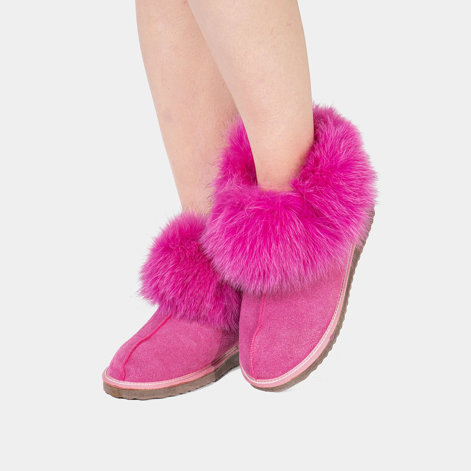 Monterosa - Suede Ankle Boot with Sheepskin and Fuchsia Fox