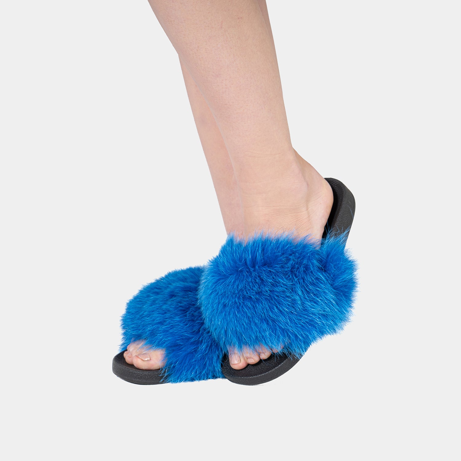 St. Moritz - Slipper Con Pelo Di Volpe Blu