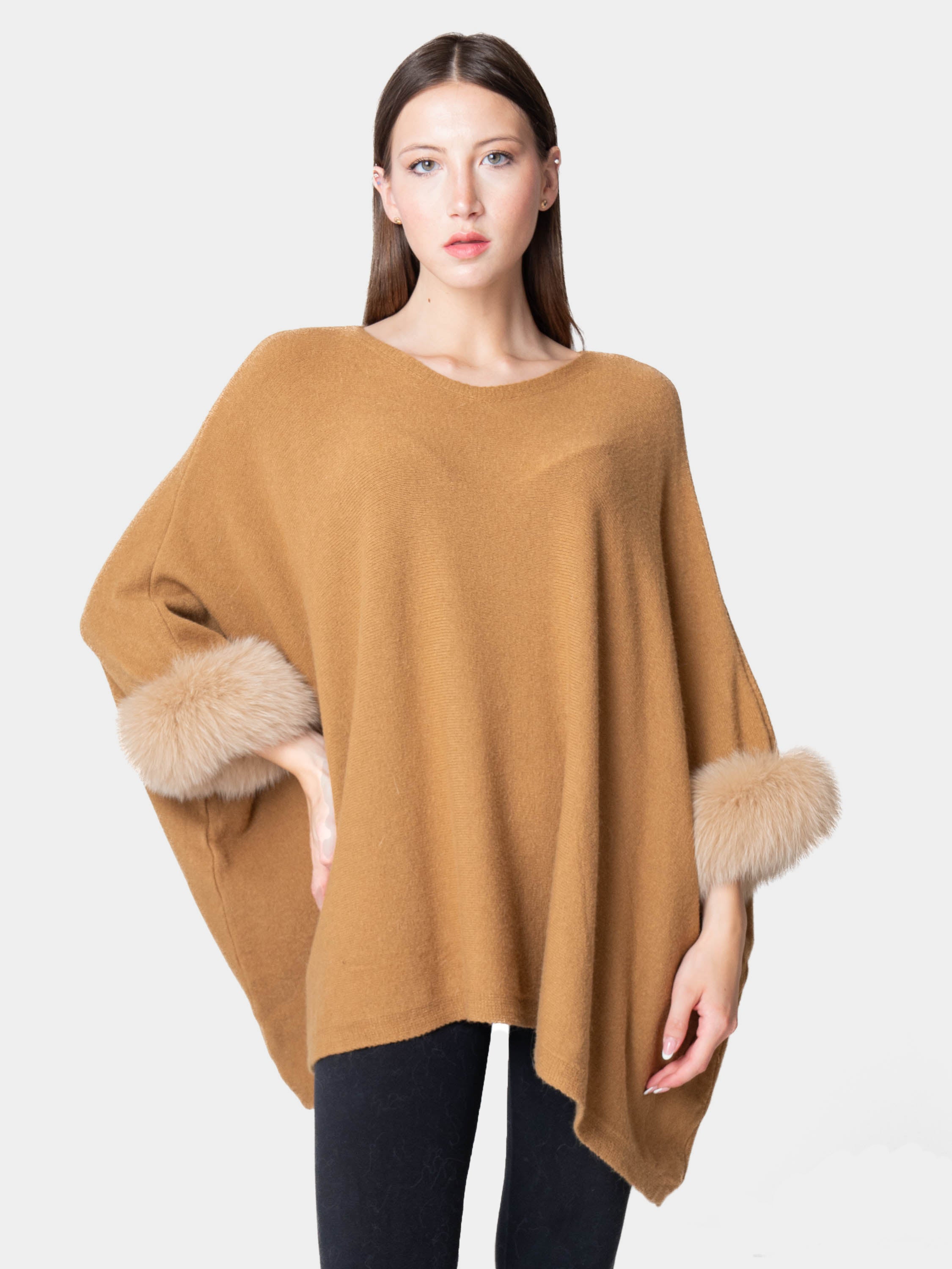 London - Poncho con pelo en los puños Camel