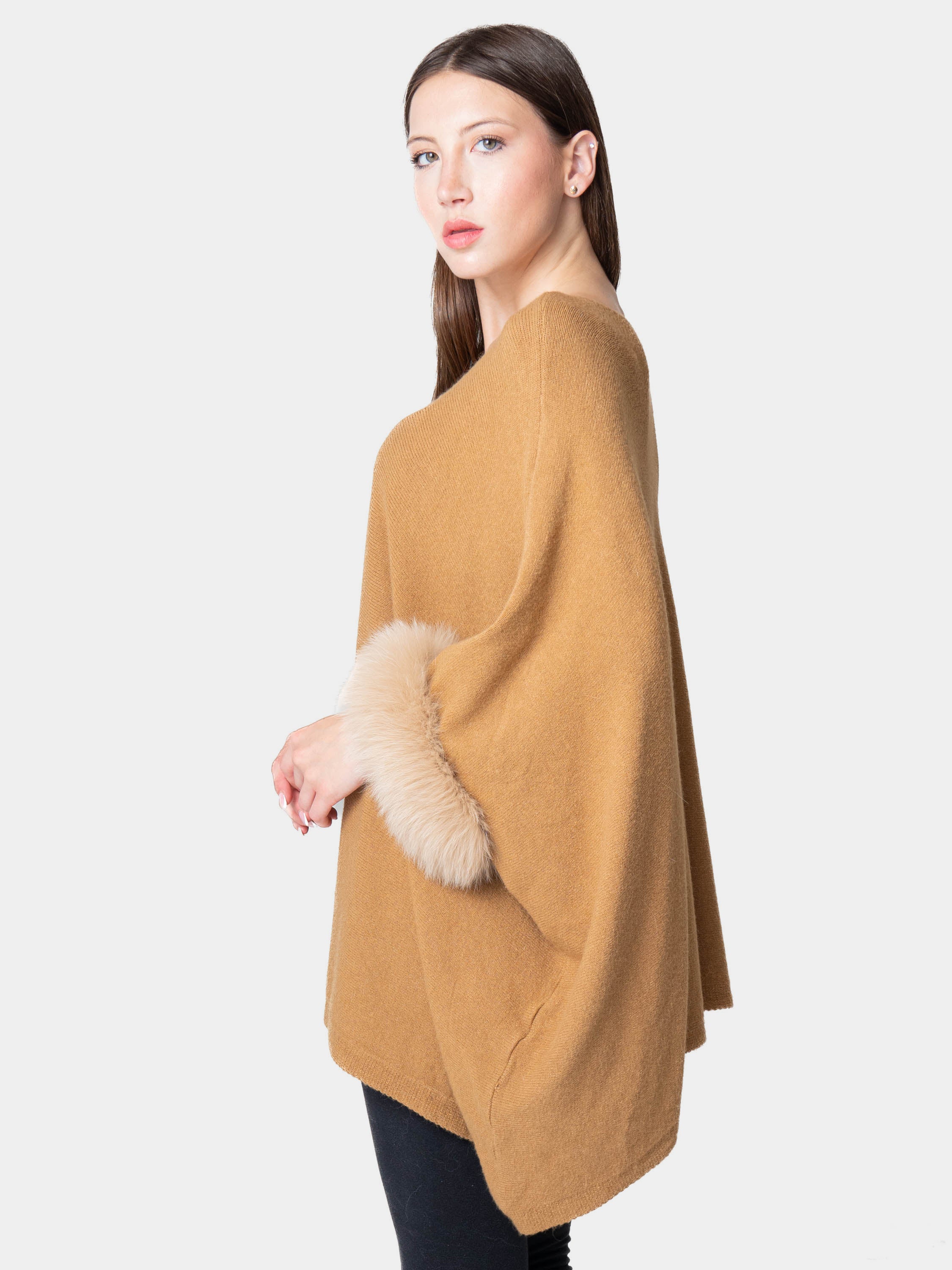 London - Poncho con pelo en los puños Camel