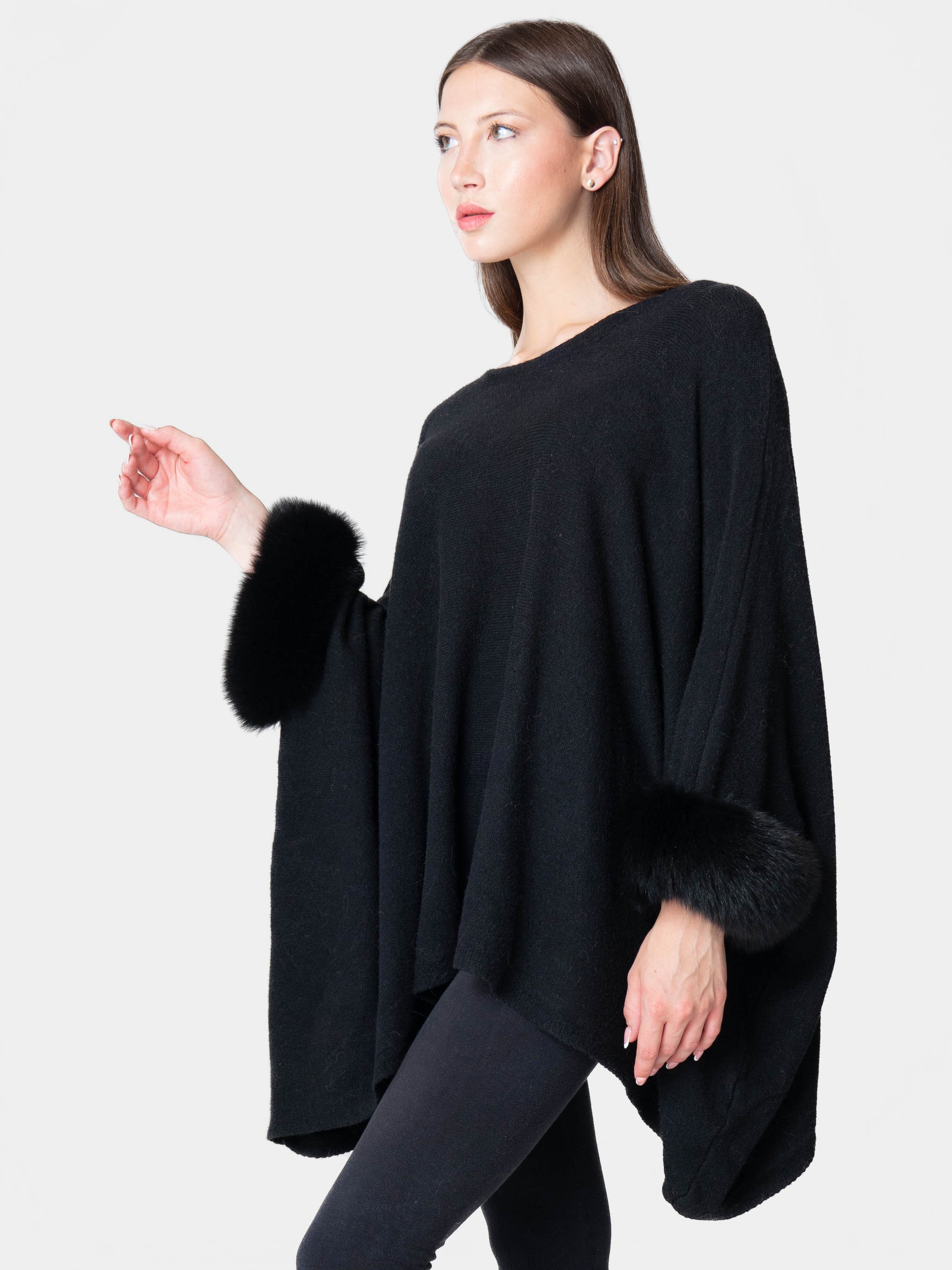 Londra - Poncho con pelo sui polsini Nero