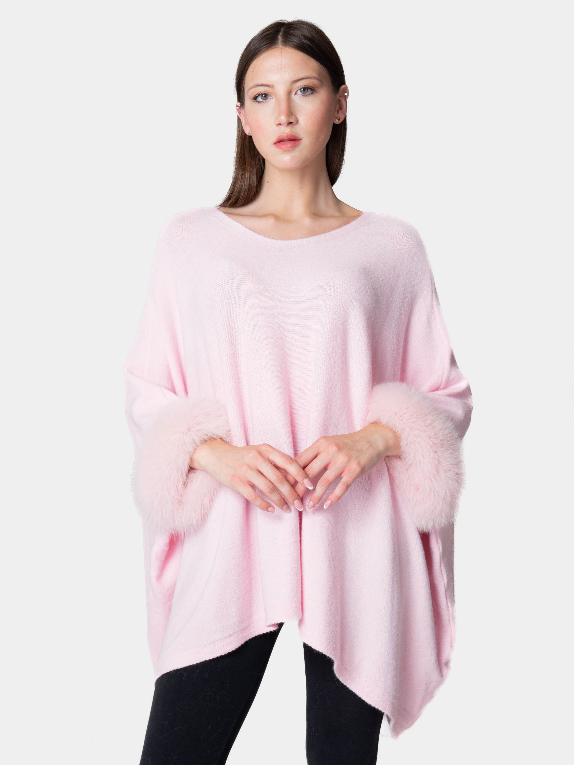 London - Pink poncho with fur on the cuffs