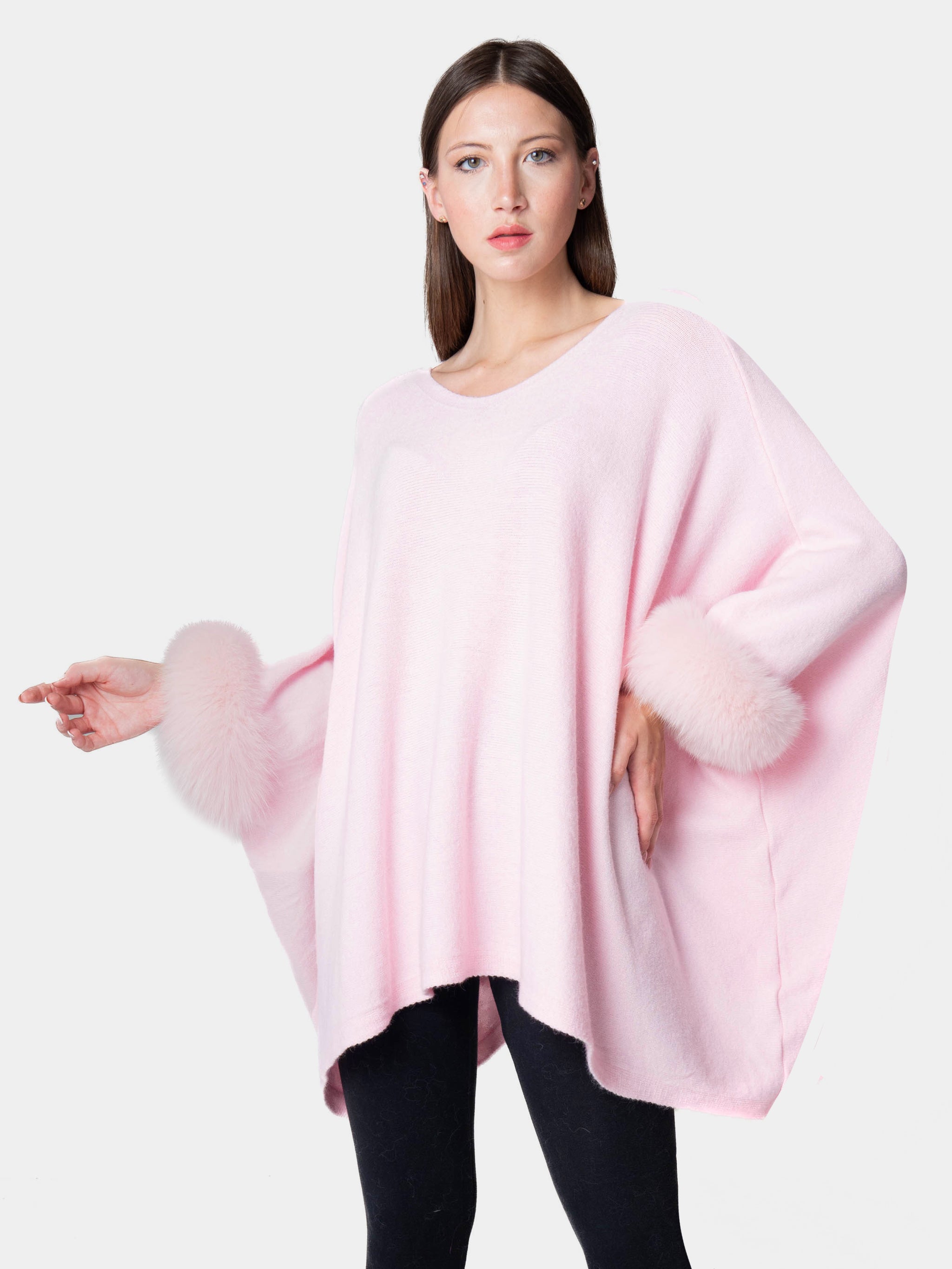 London - Pink poncho with fur on the cuffs