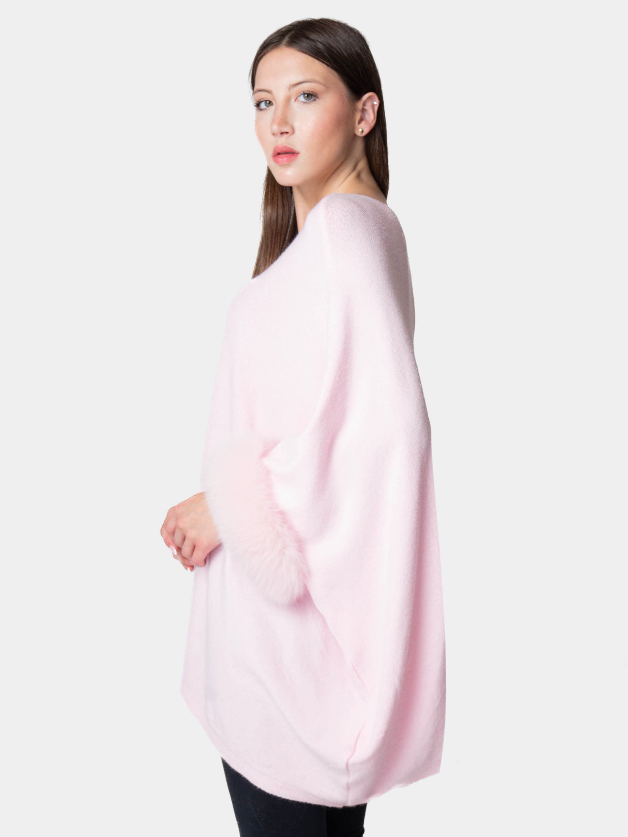 London - Pink poncho with fur on the cuffs