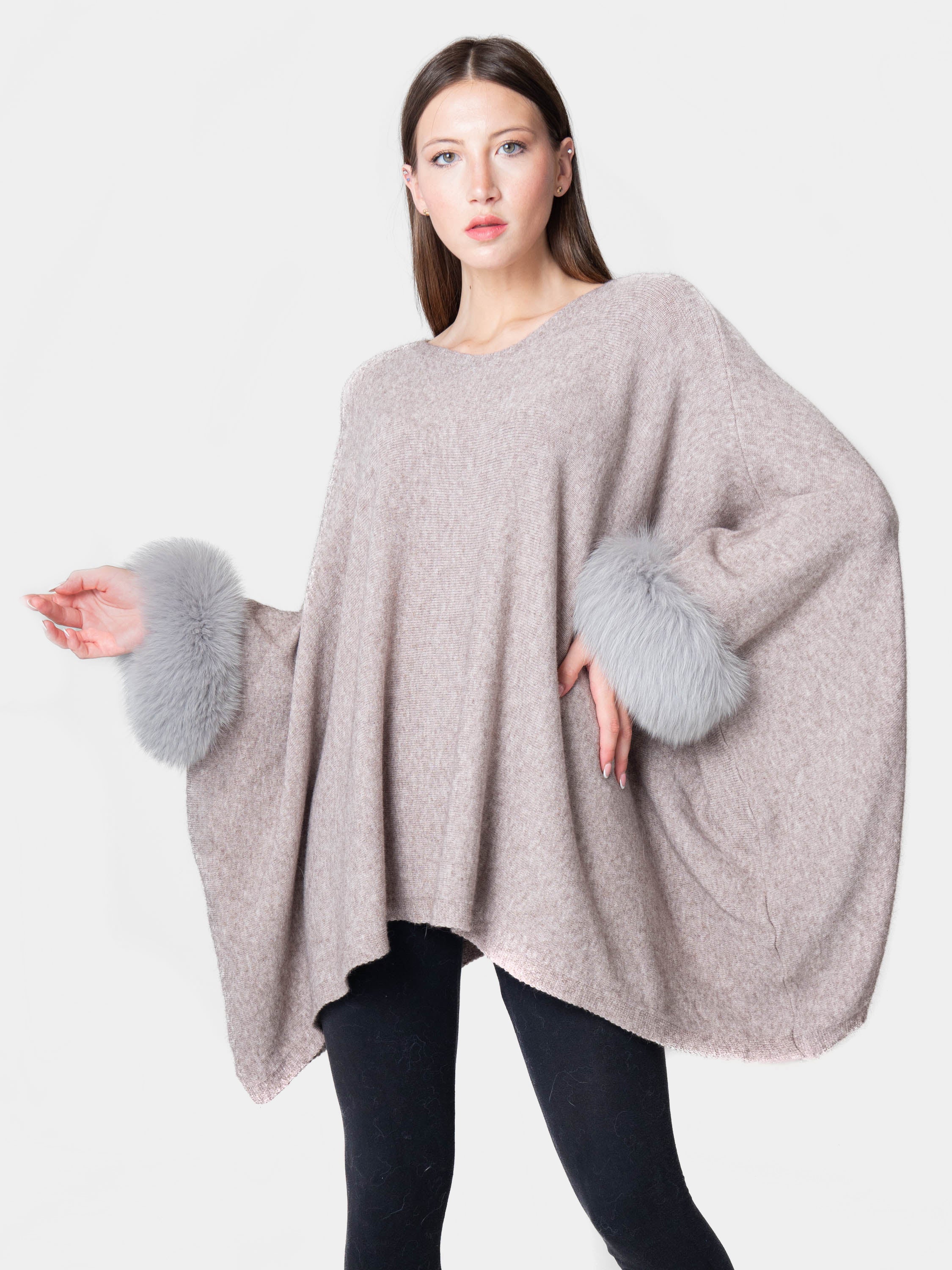 Londra - Poncho con pelo sui polsini Taupe