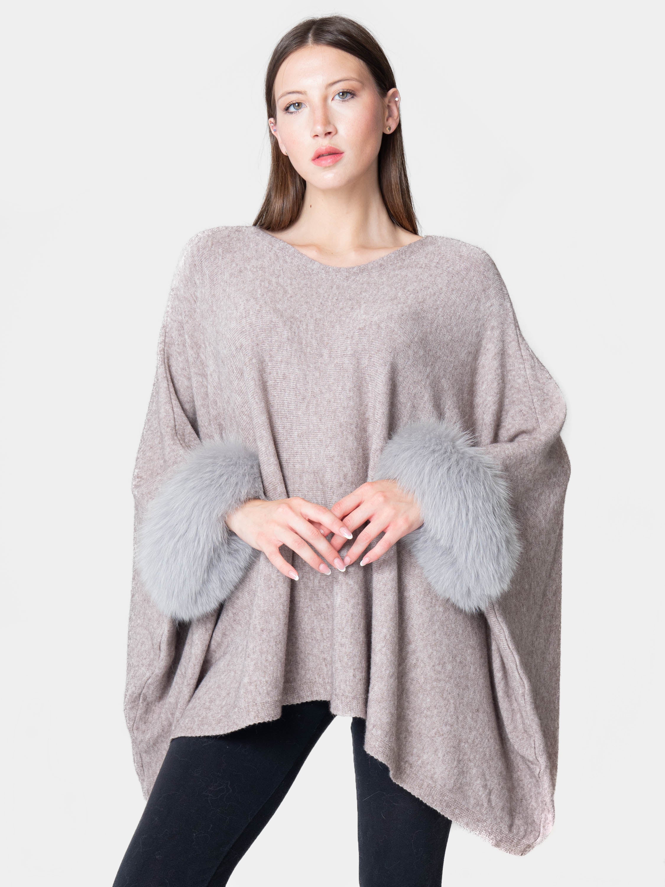 London - Poncho con pelo en los puños Taupe