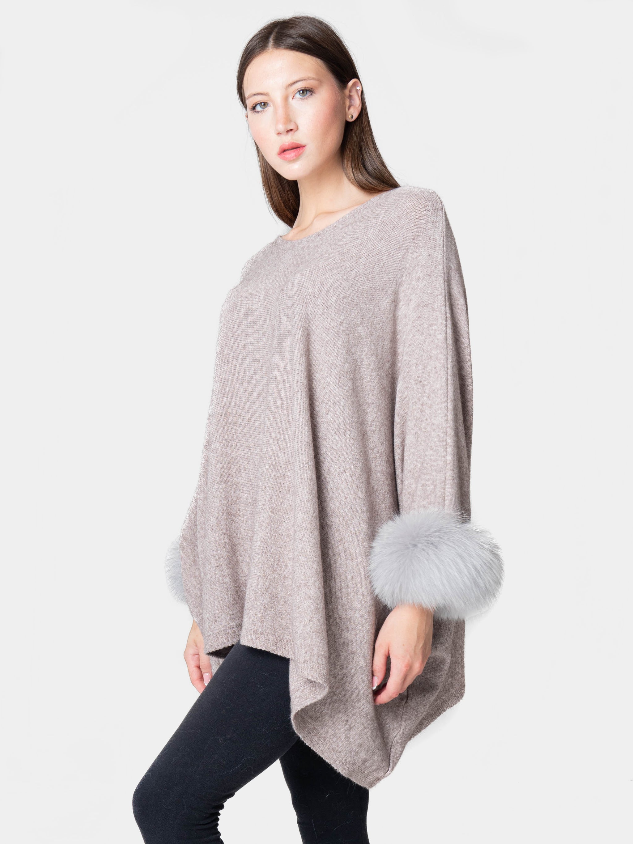 Londra - Poncho con pelo sui polsini Taupe