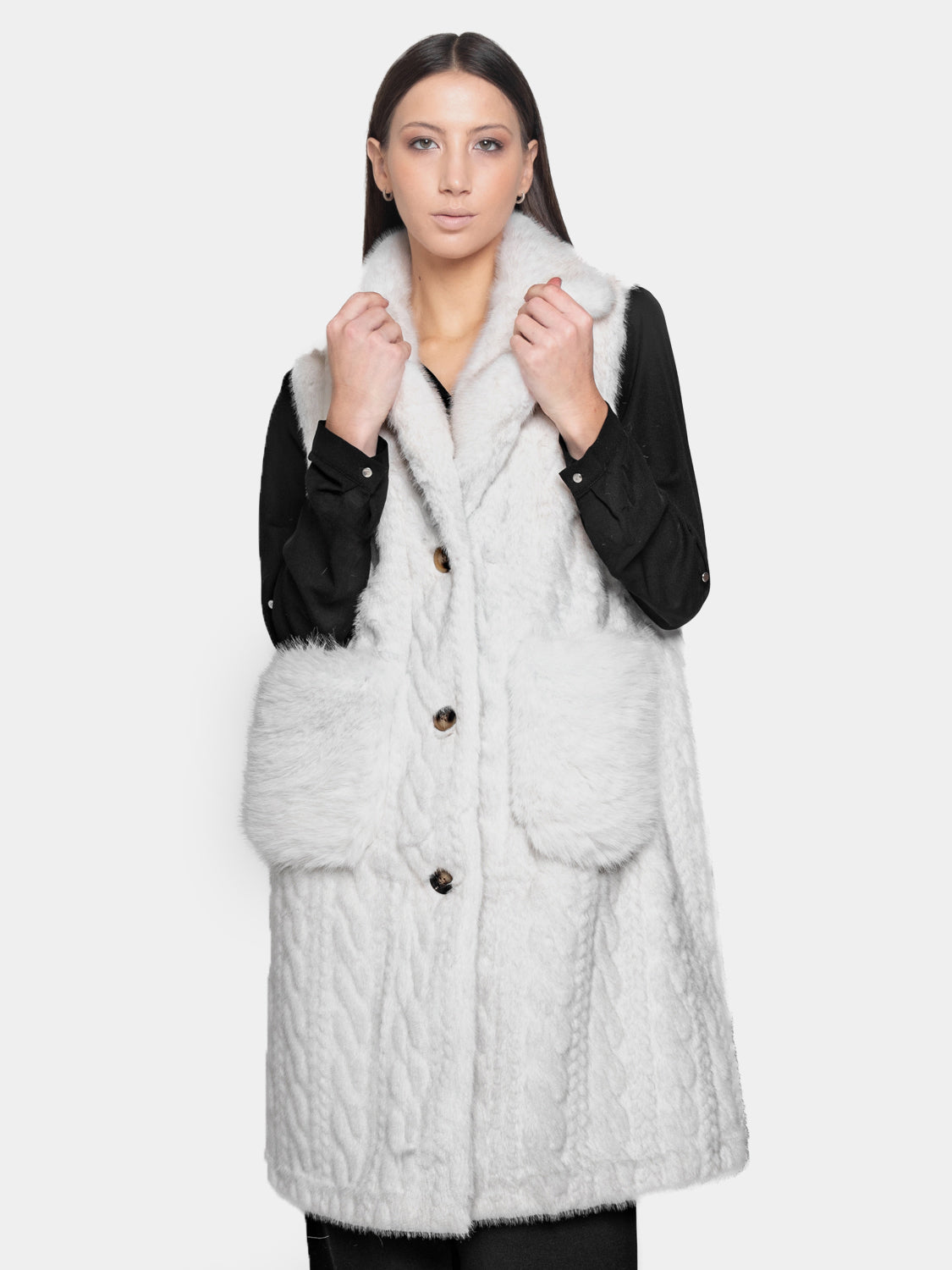 Gilet lungo ecopelliccia - Bianco