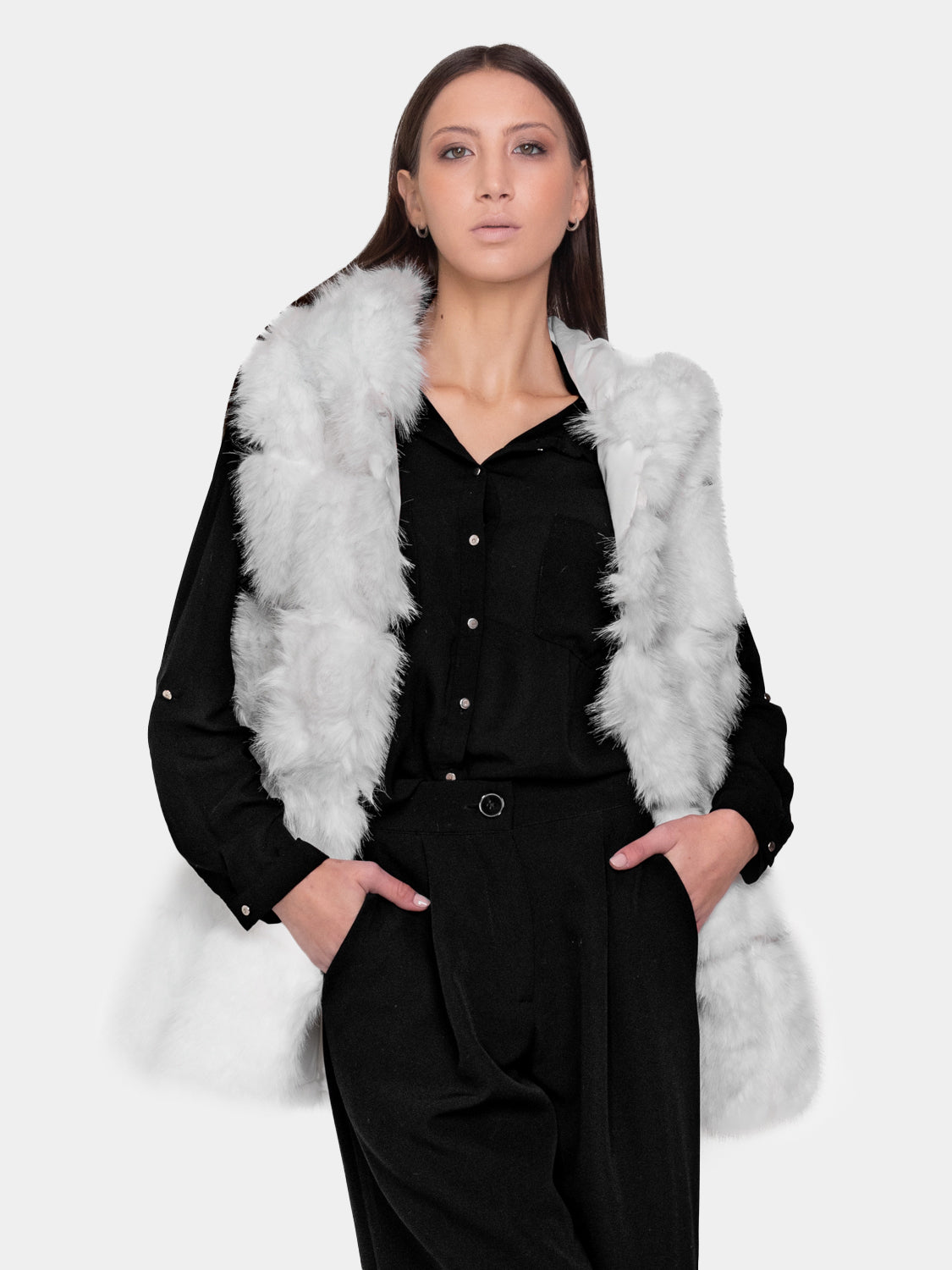 Gilet Cappuccio Ecopelliccia - Bianco