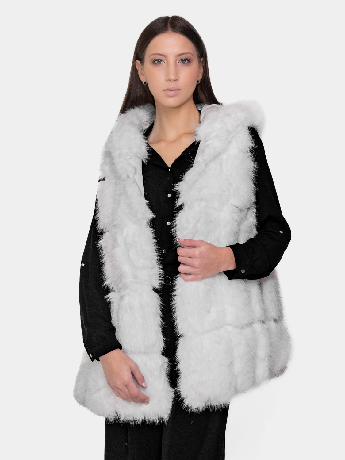 Gilet Cappuccio Ecopelliccia - Bianco