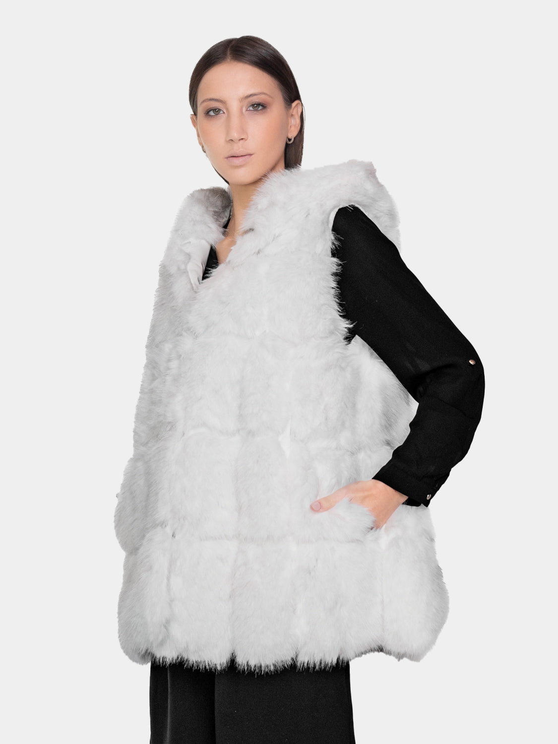 Gilet Cappuccio Ecopelliccia - Bianco