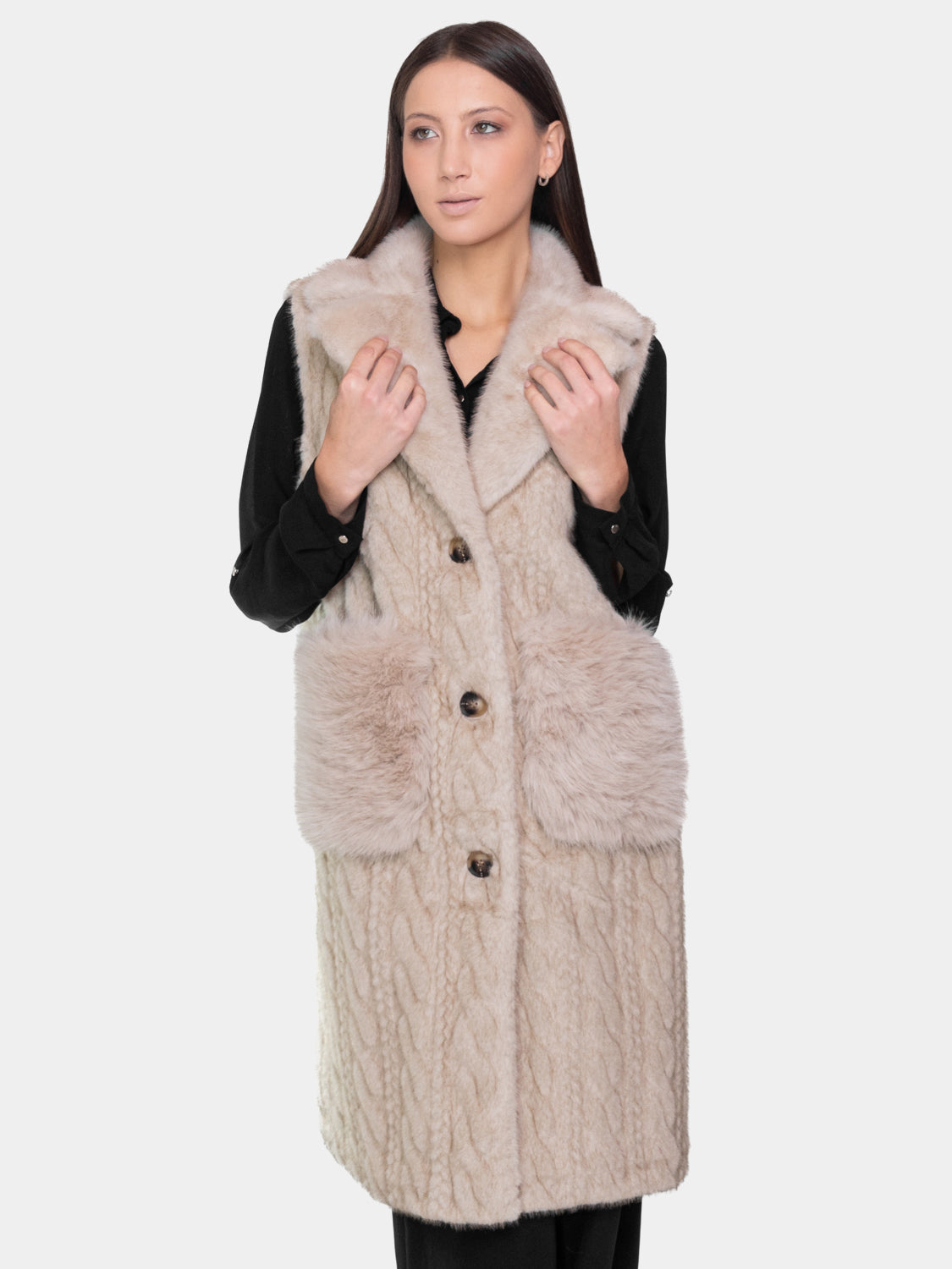 Gilet lungo ecopelliccia - Sabbia