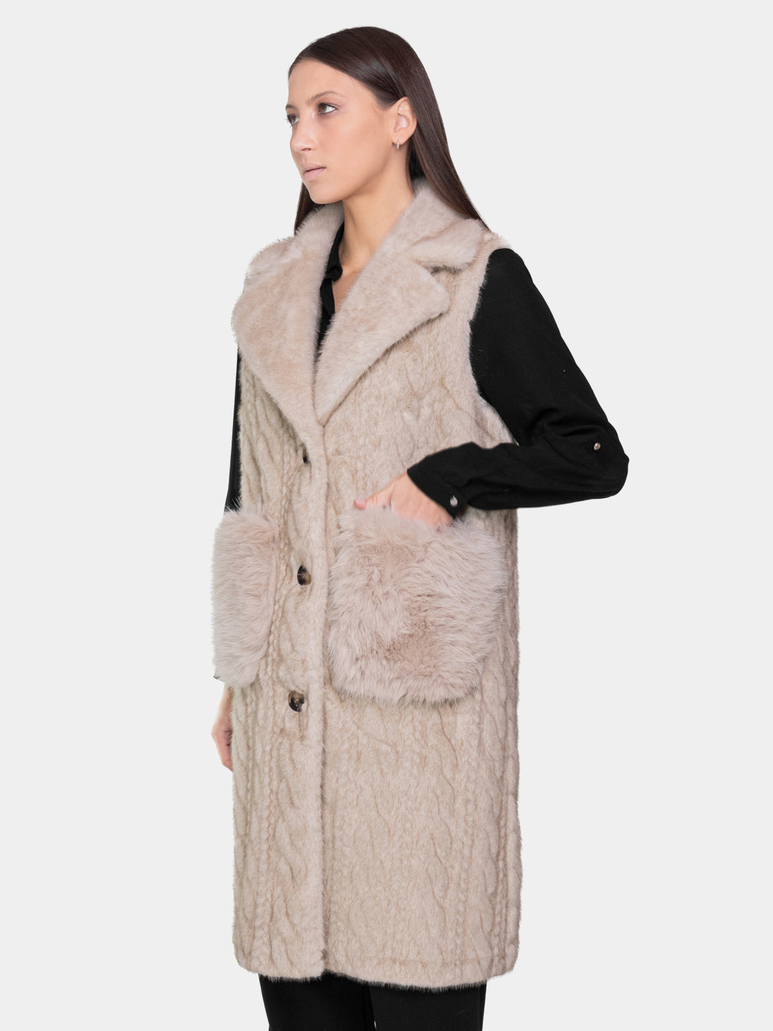 Gilet lungo ecopelliccia - Sabbia