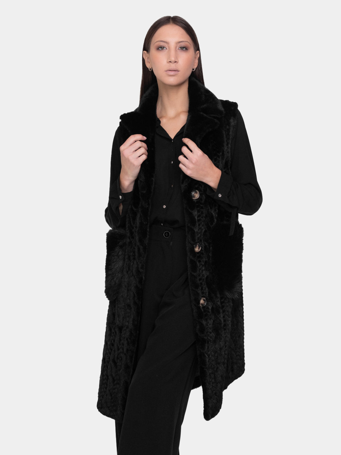 Gilet lungo ecopelliccia - Nero