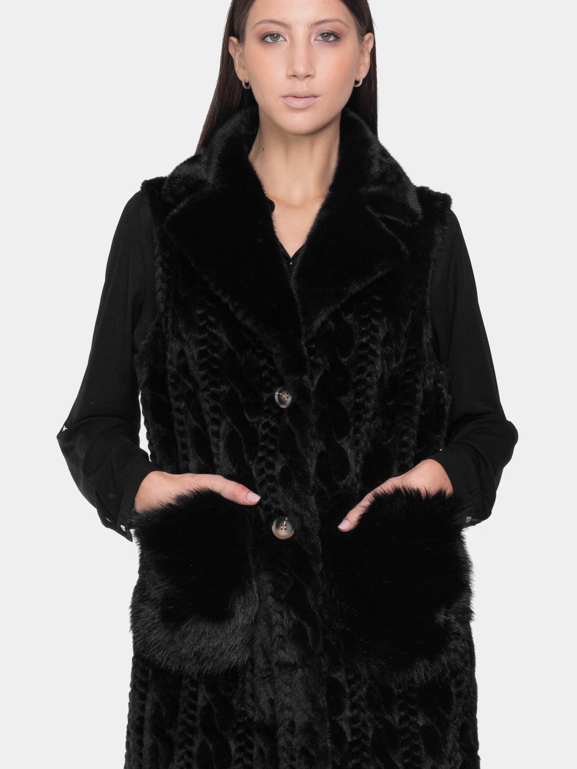 Gilet lungo ecopelliccia - Nero