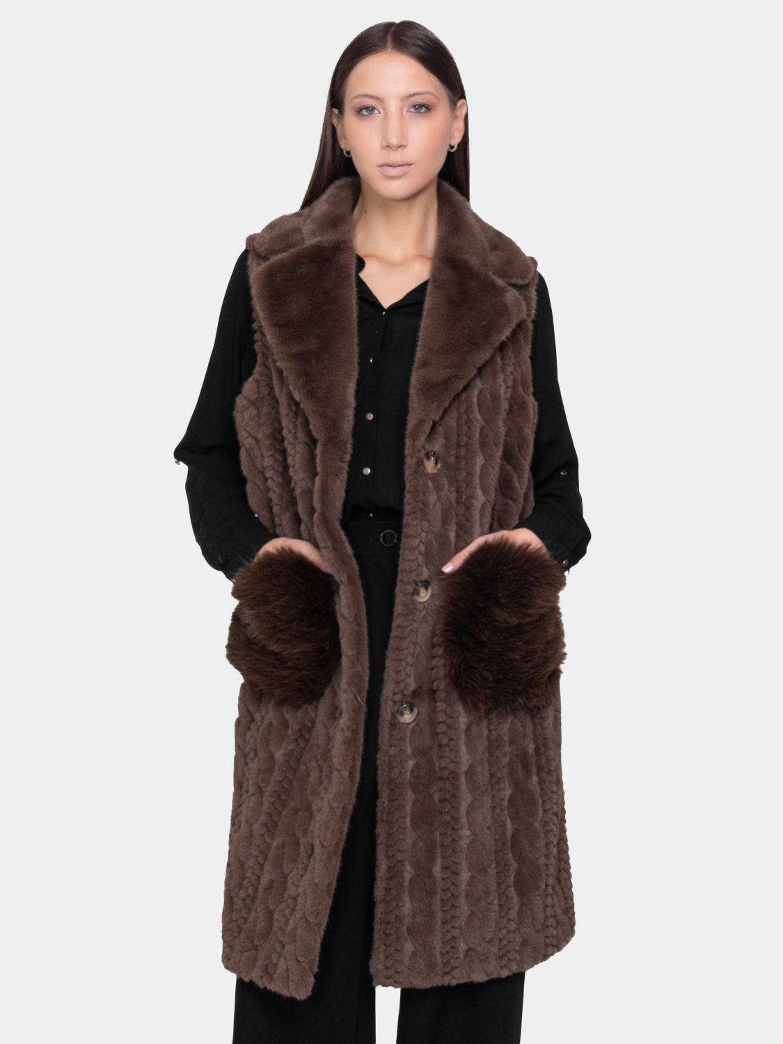 Gilet lungo ecopelliccia - Marrone