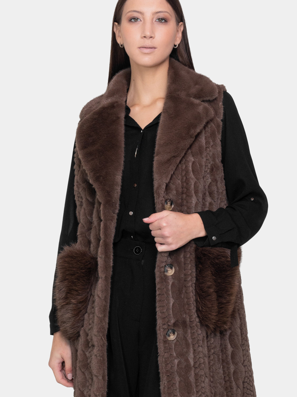 Gilet lungo ecopelliccia - Marrone