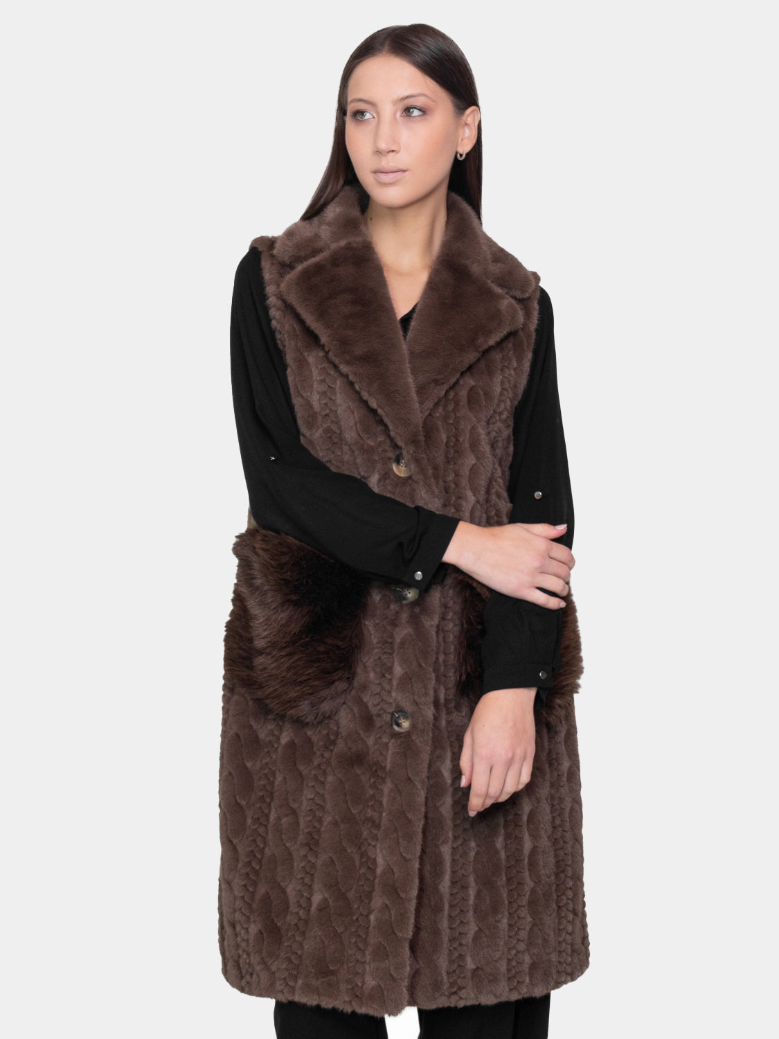 Gilet lungo ecopelliccia - Marrone