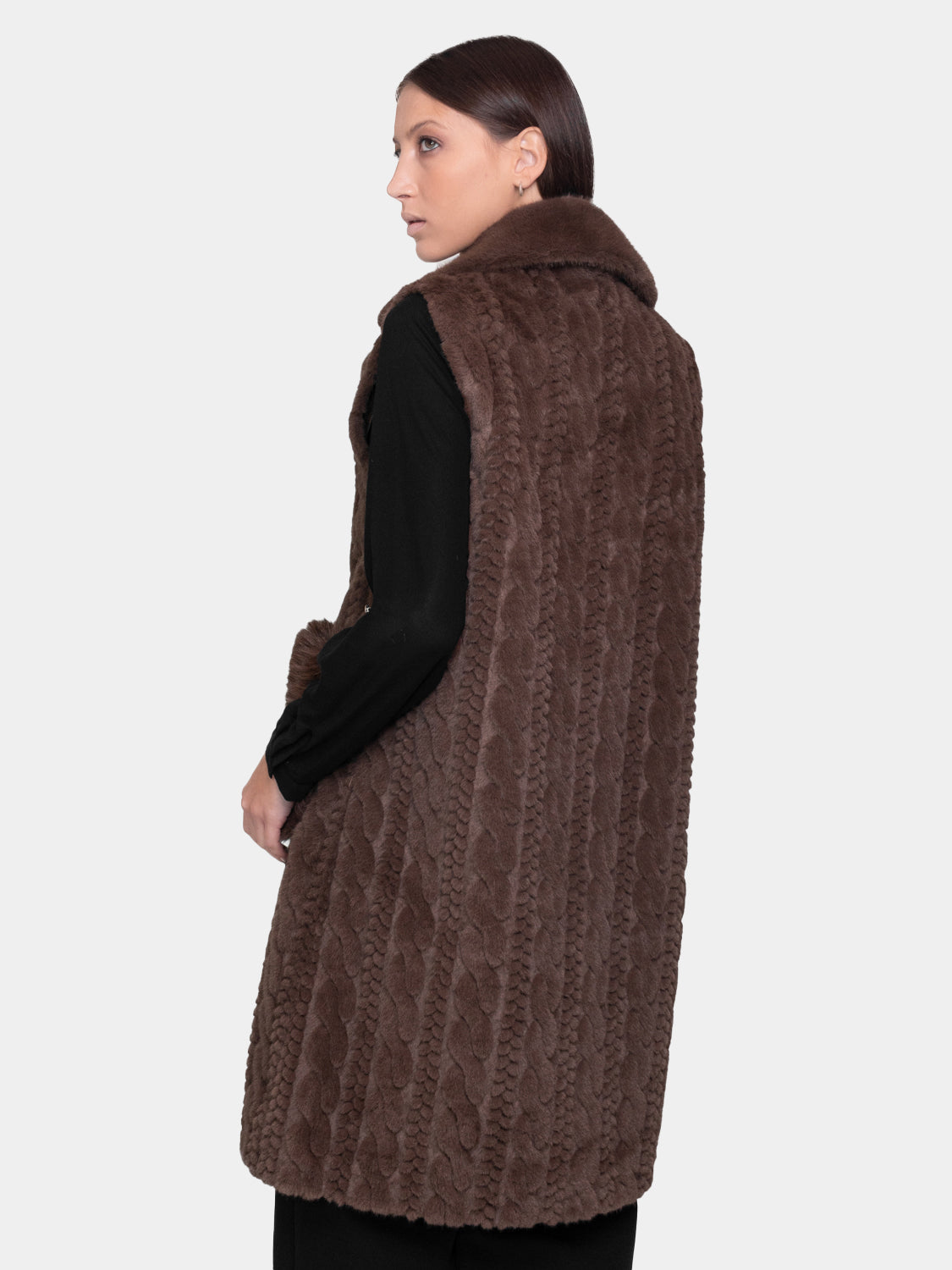 Gilet lungo ecopelliccia - Marrone