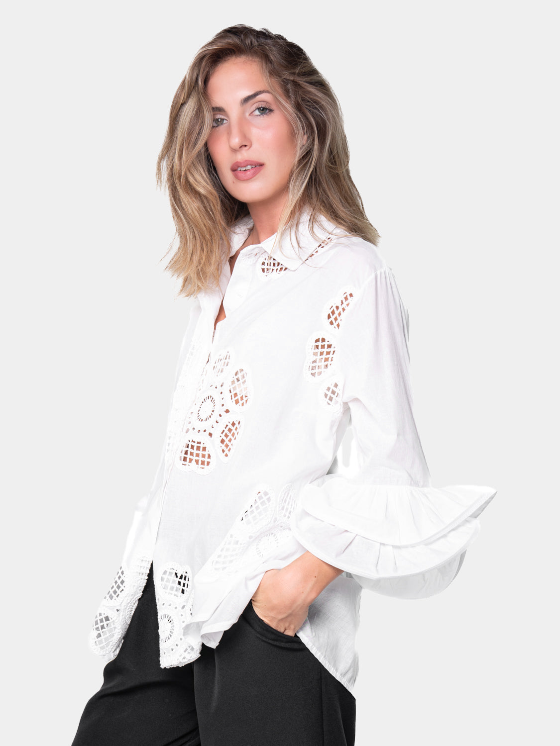 Camicia FLAMENCO Bianca - Trame di Cuori  | L'offerta del -40% scade oggi