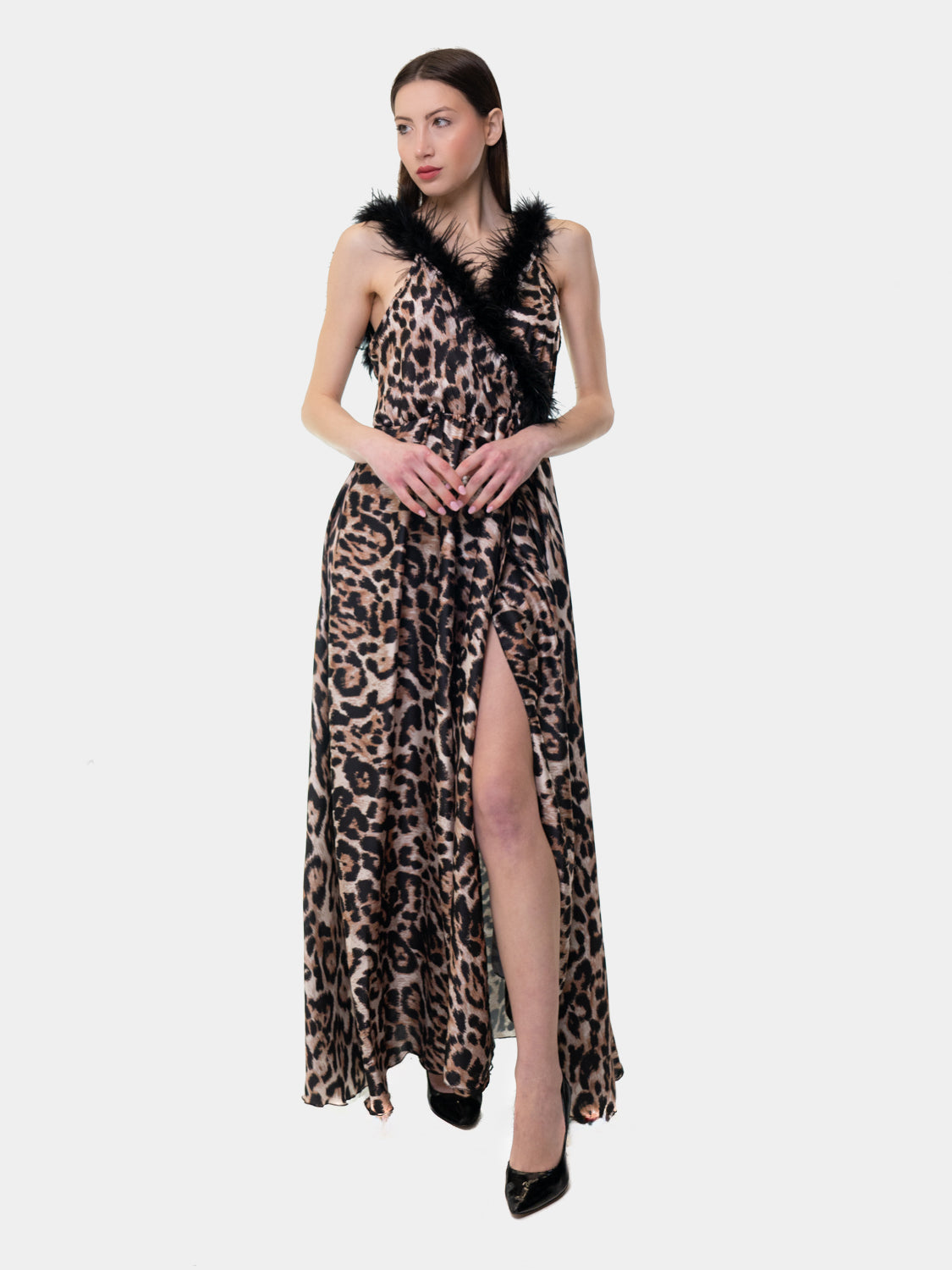 PIETRASANTA - Vestido con plumas en el escote - Animal print