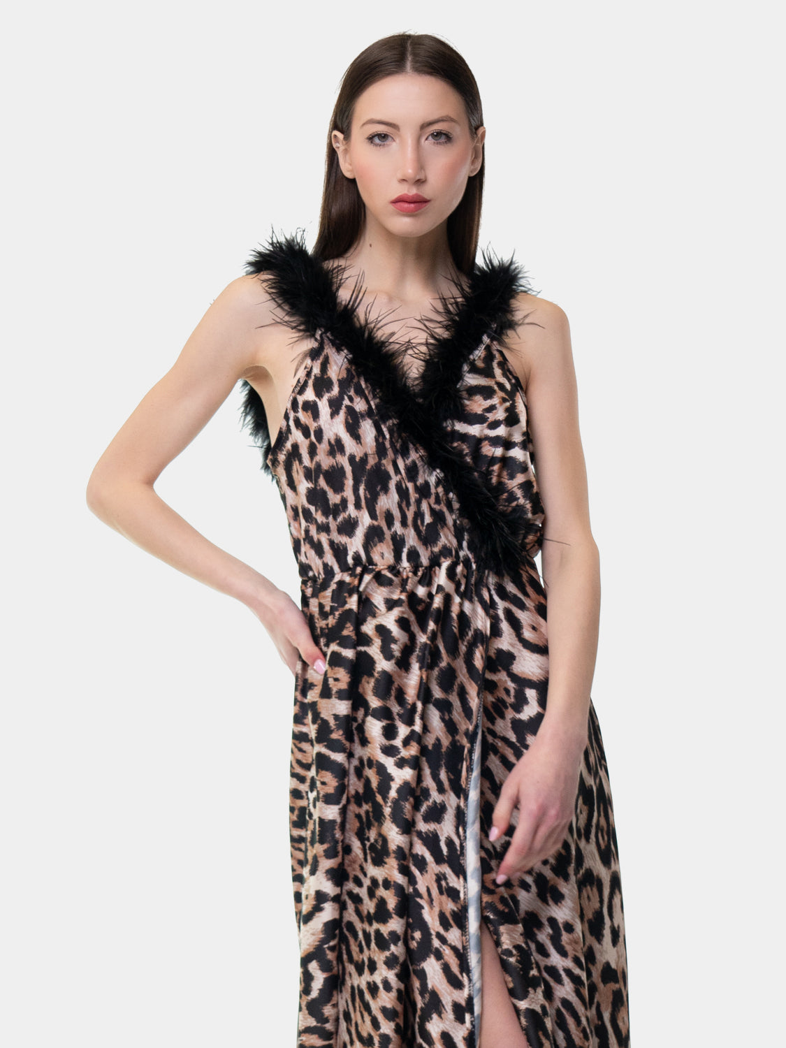 PIETRASANTA - Vestido con plumas en el escote - Animal print