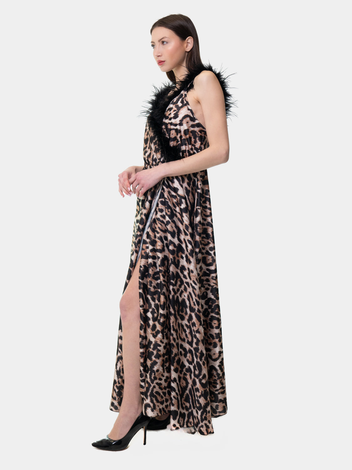 PIETRASANTA - Dress with feathers on the neckline - Animal print