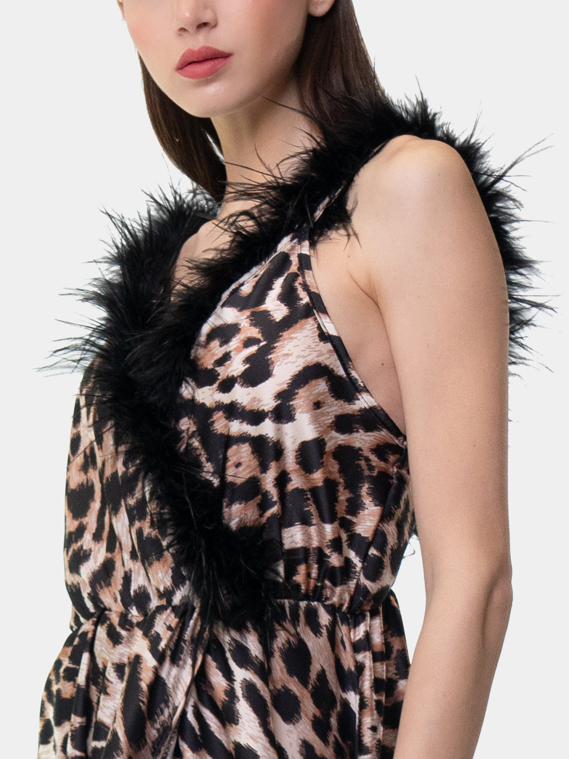 PIETRASANTA - Dress with feathers on the neckline - Animal print