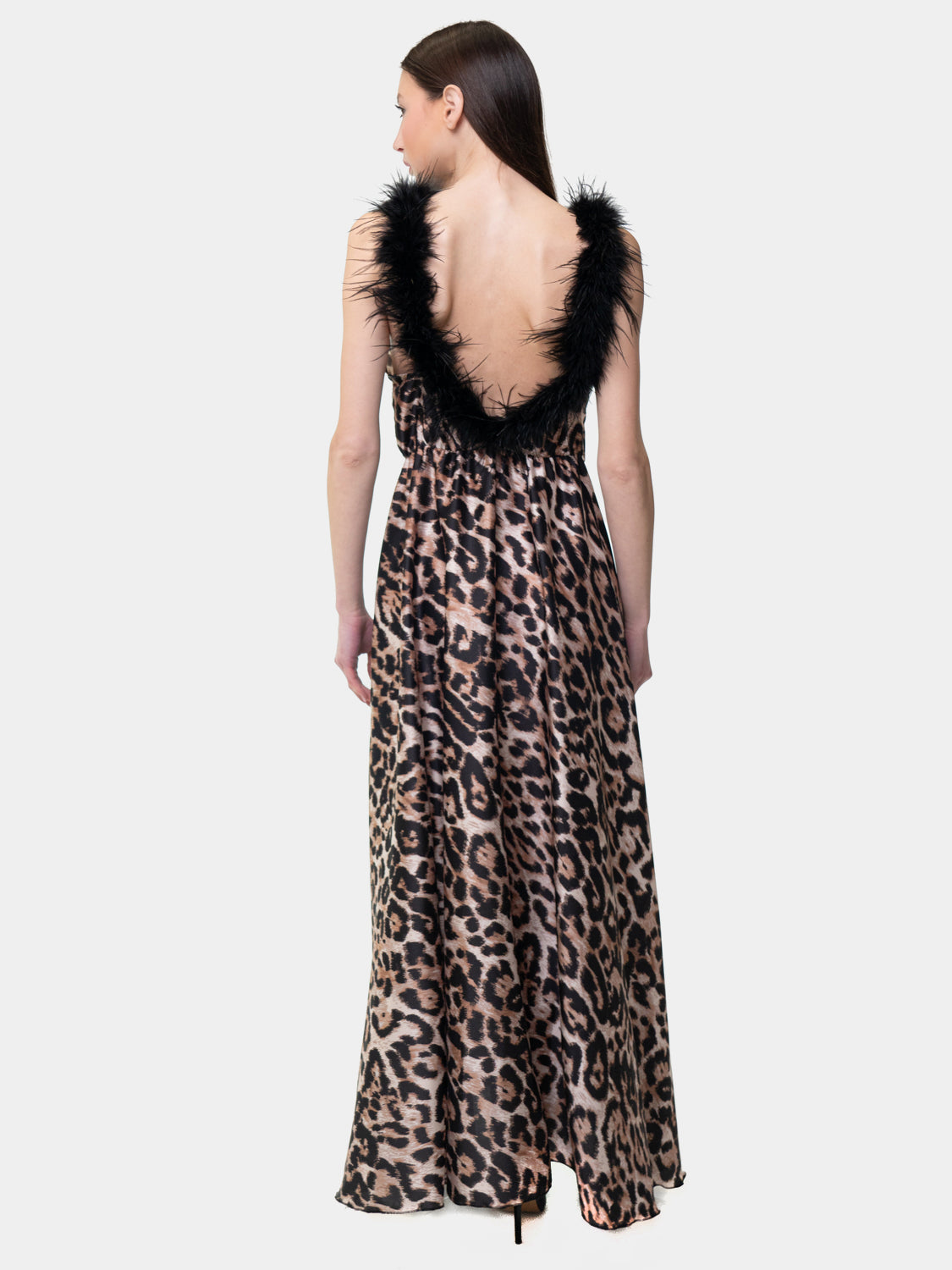 PIETRASANTA - Vestido con plumas en el escote - Animal print