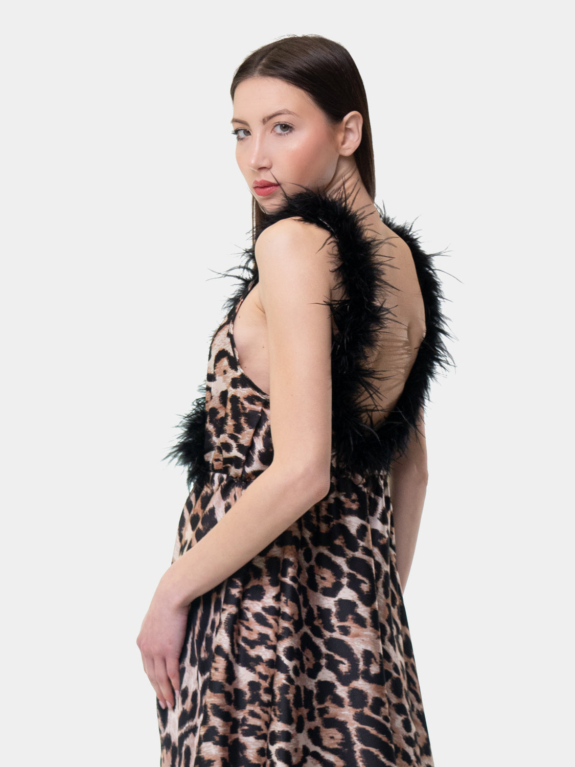 PIETRASANTA - Dress with feathers on the neckline - Animal print