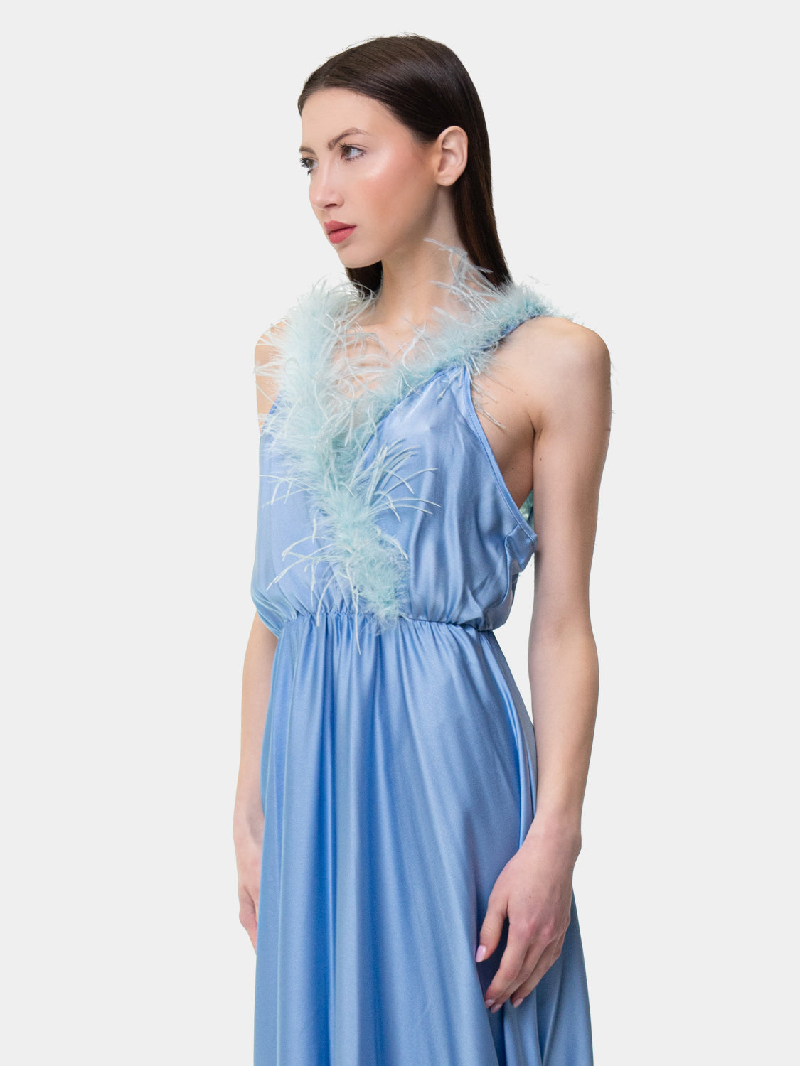 PIETRASANTA - Dress with feathers on the neckline - Light blue