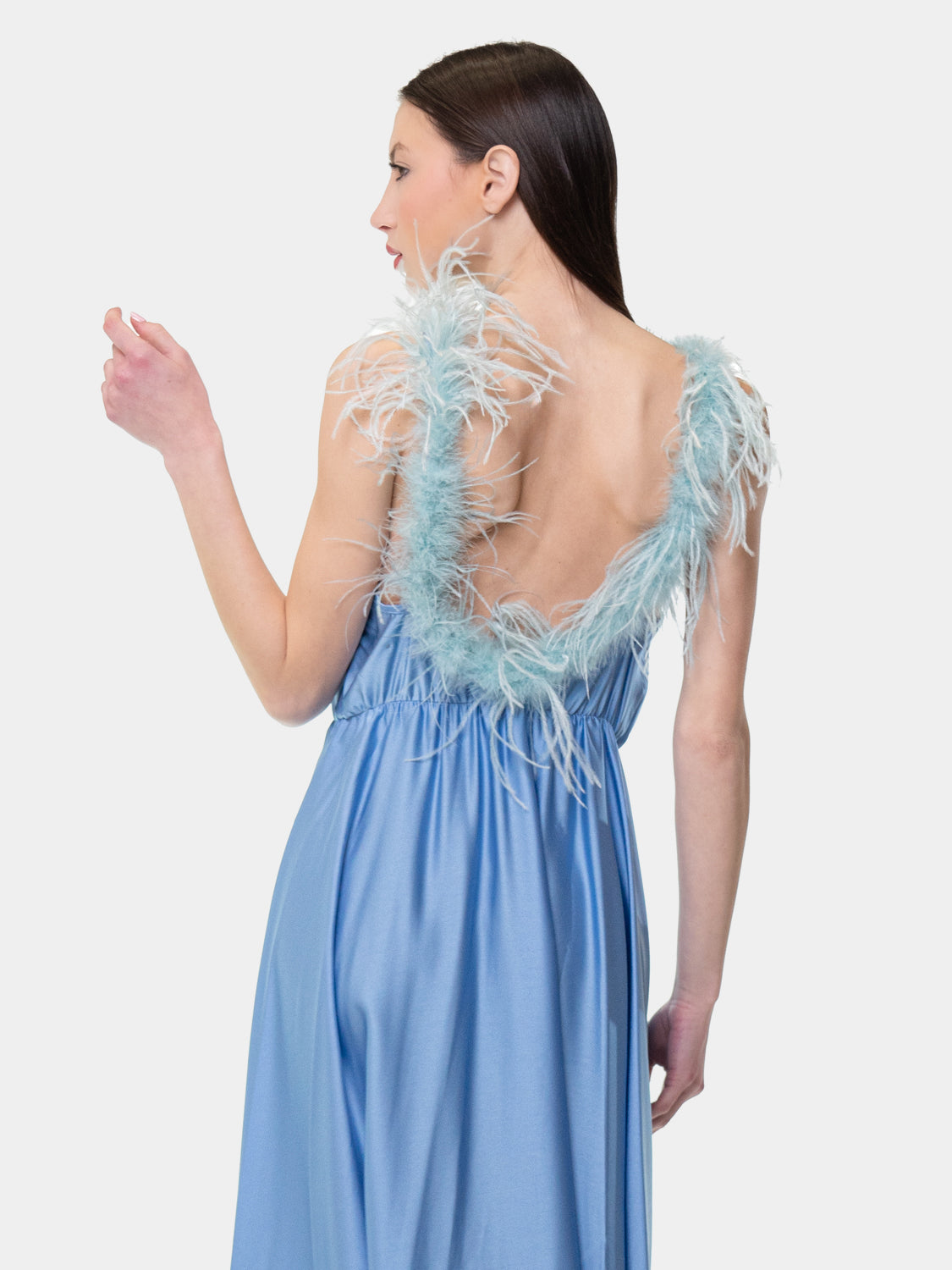 PIETRASANTA - Dress with feathers on the neckline - Light blue