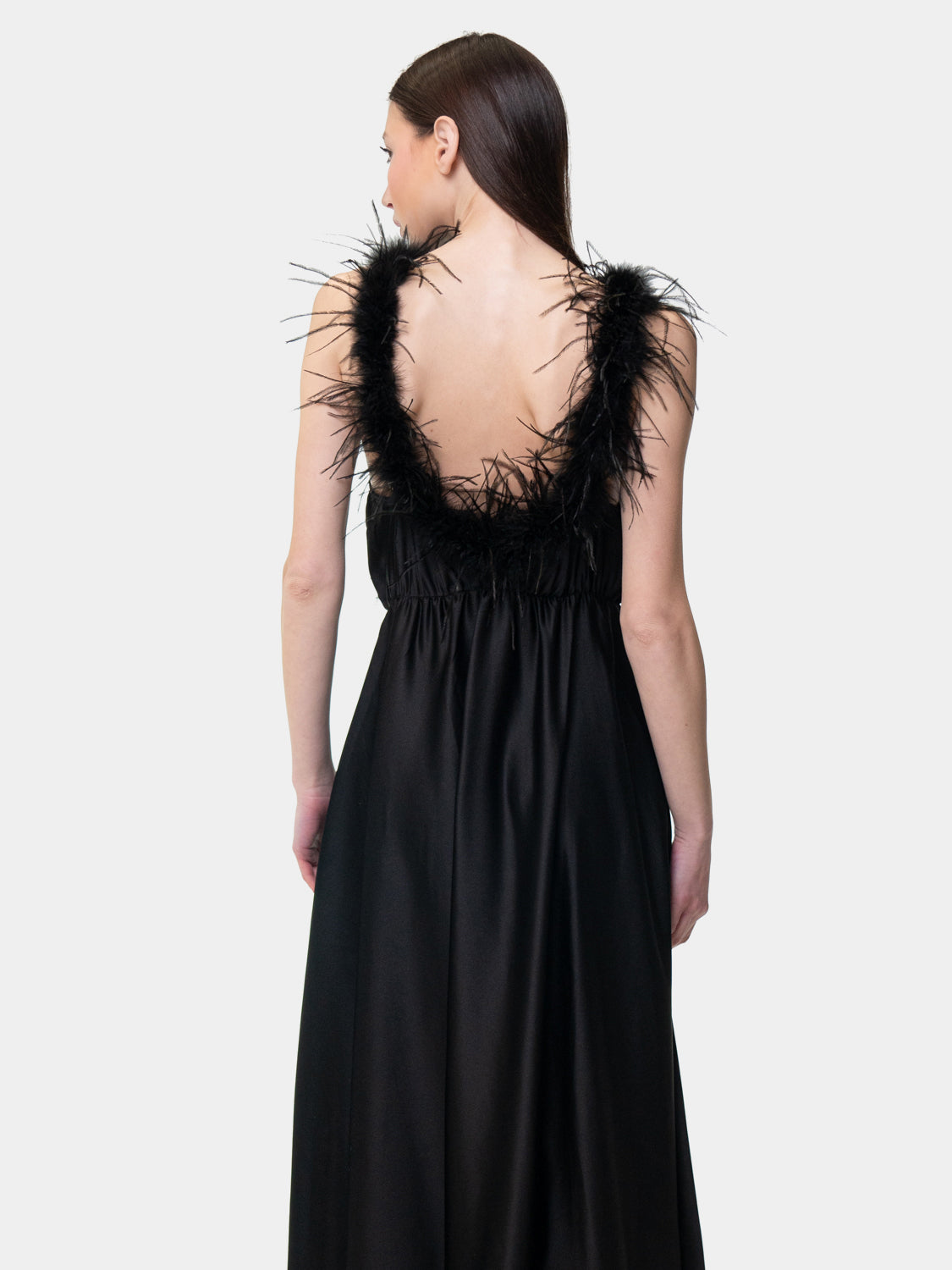 PIETRASANTA - Vestido con plumas en el escote - Negro