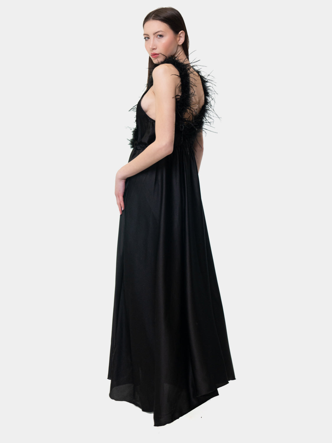 PIETRASANTA - Dress with feathers on the neckline - Black