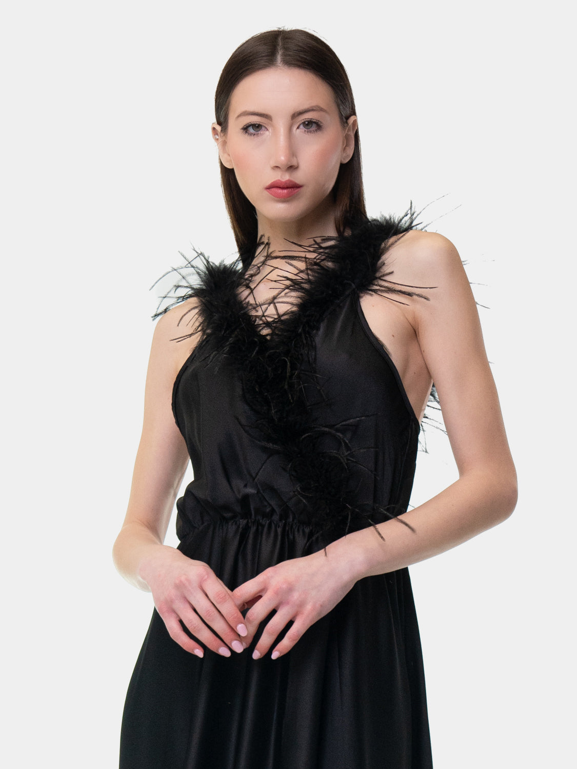 PIETRASANTA - Dress with feathers on the neckline - Black