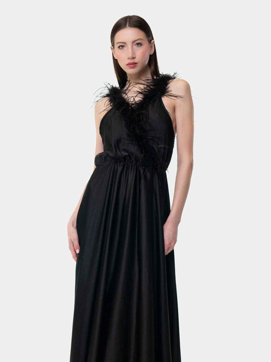 PIETRASANTA - Dress with feathers on the neckline - Black