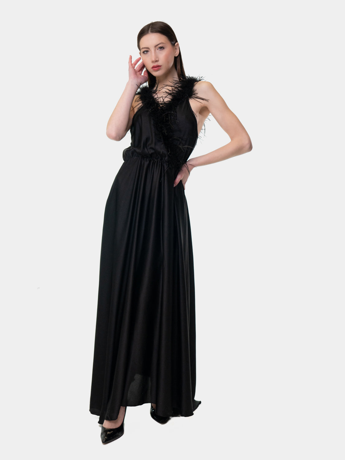 PIETRASANTA - Dress with feathers on the neckline - Black