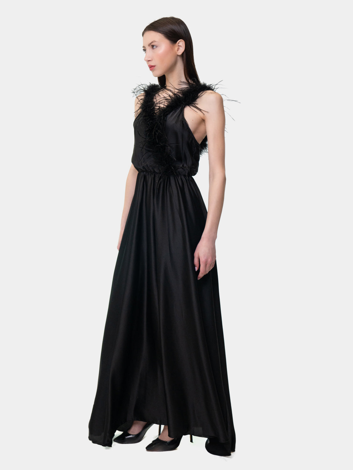 PIETRASANTA - Dress with feathers on the neckline - Black