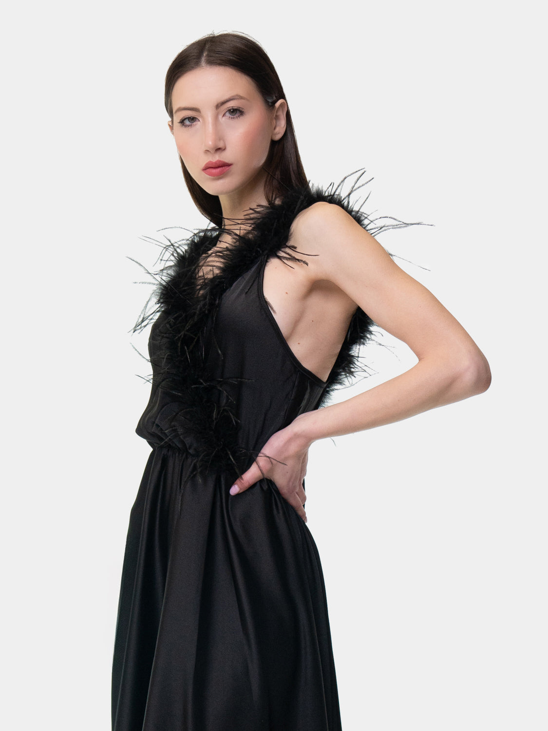 PIETRASANTA - Dress with feathers on the neckline - Black