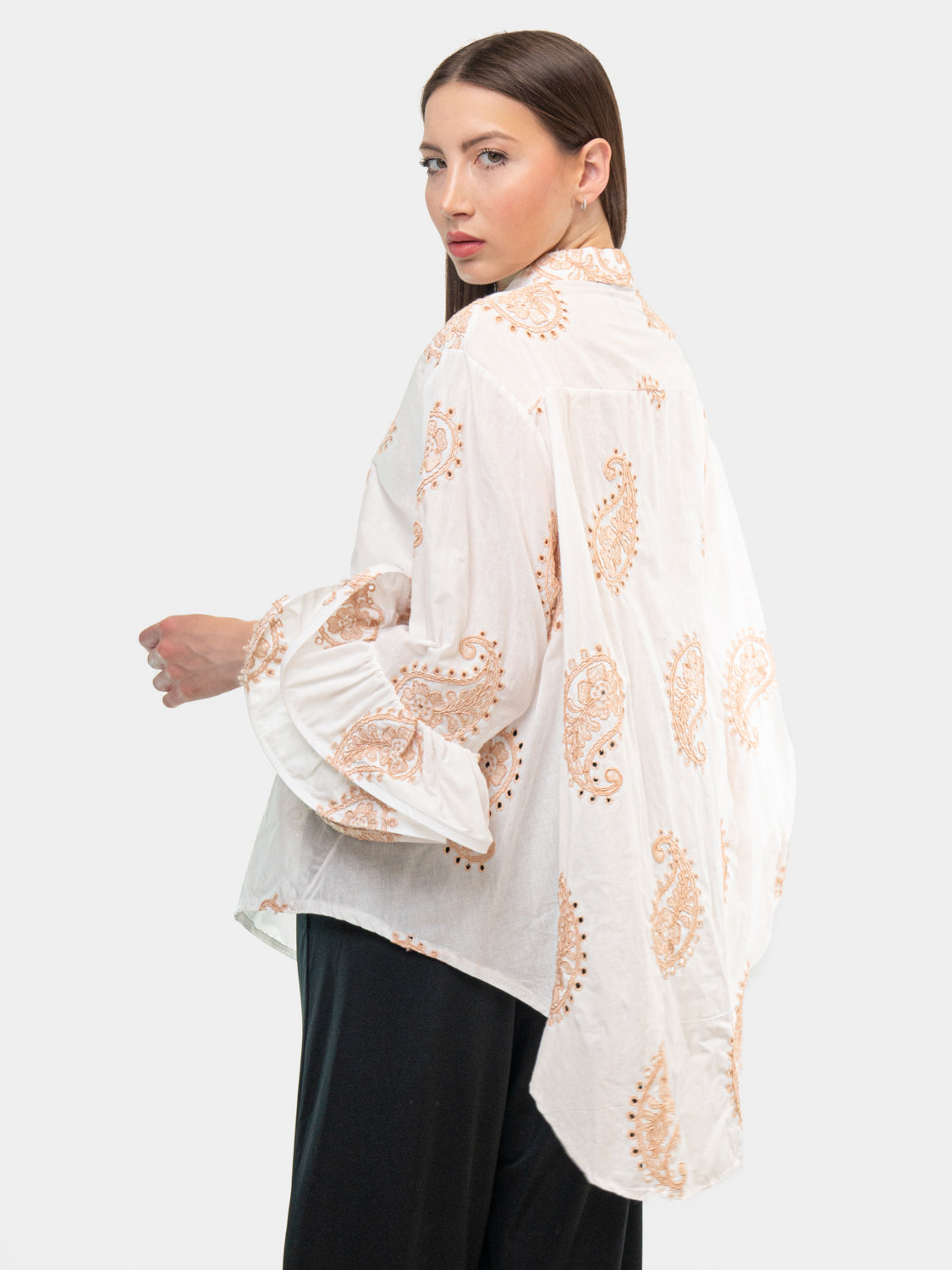 FLAMENCO Shirt - Geometric Pattern Embroidered on Sleeves and Collar