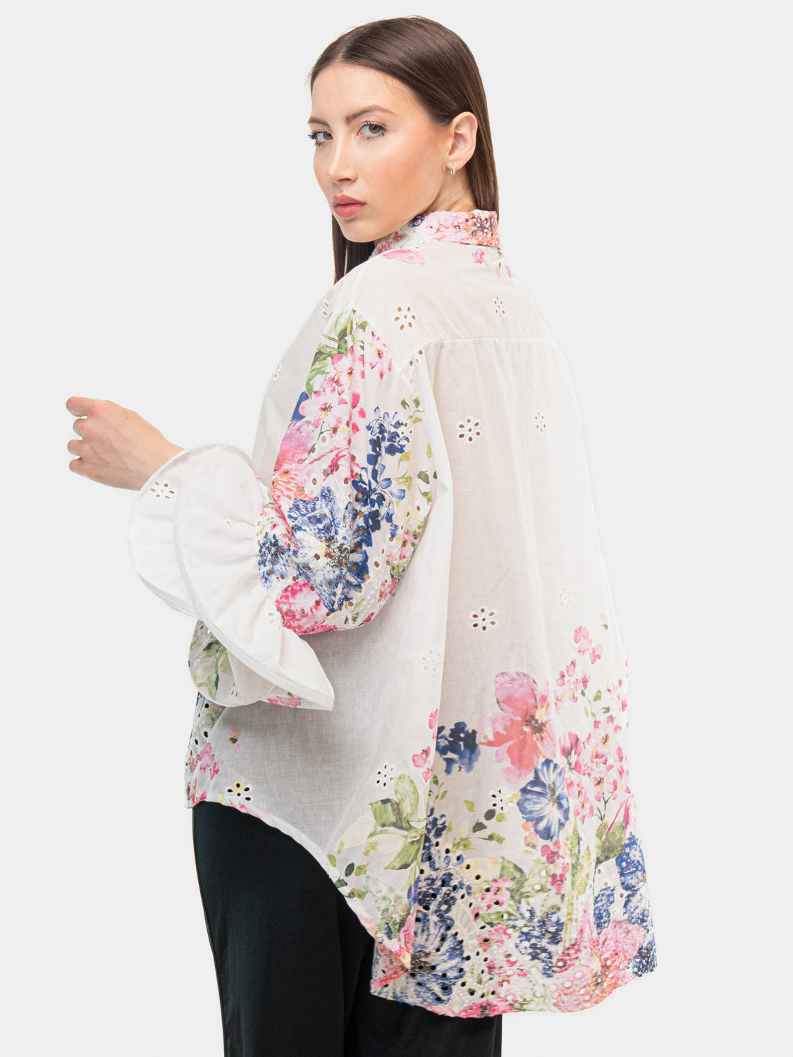 FLAMENCO Shirt - Floral Pattern on Sleeves and Collar