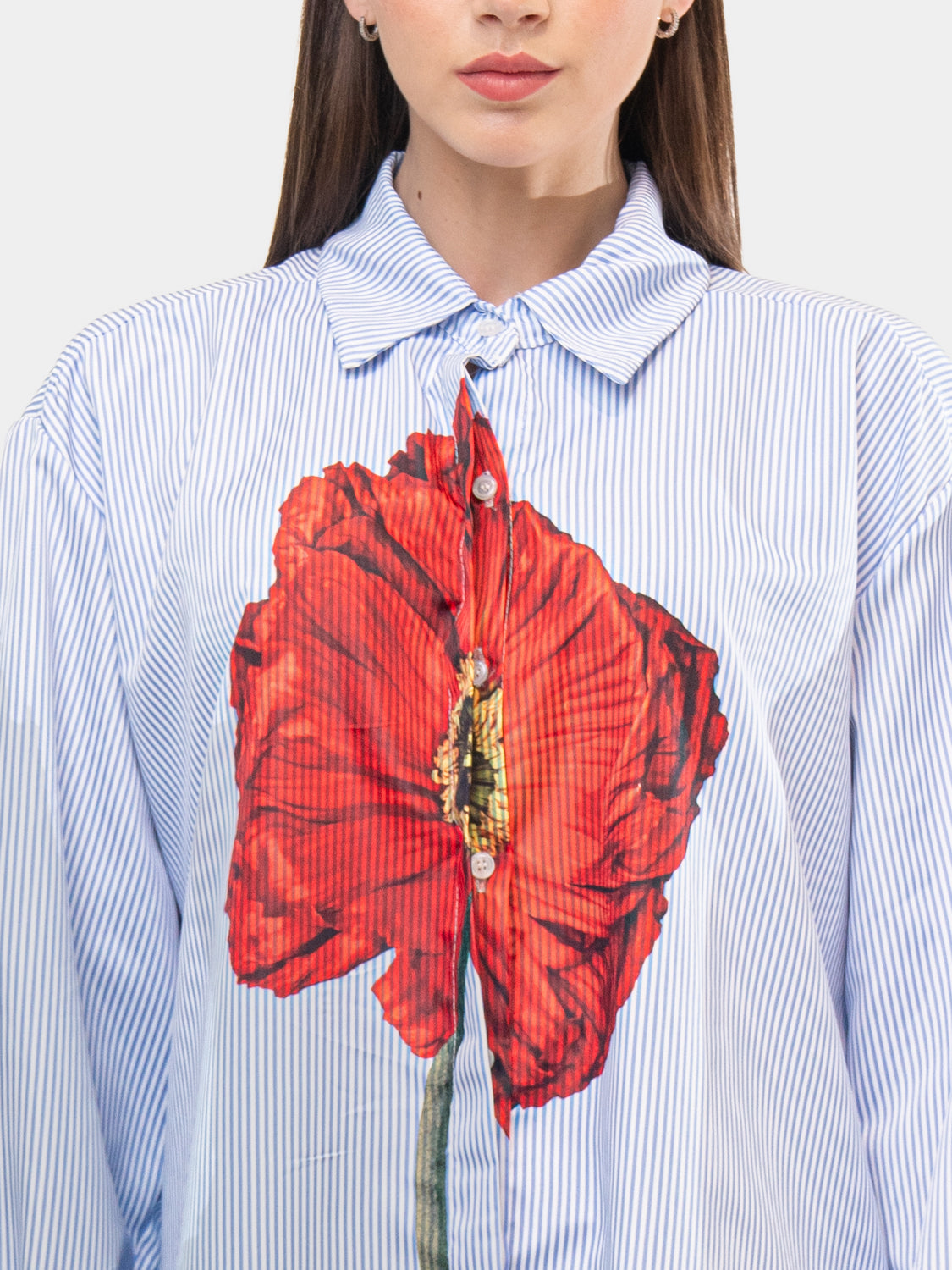 Camicia HAVANA - Bianca con papavero Rosso su Busto e Schiena